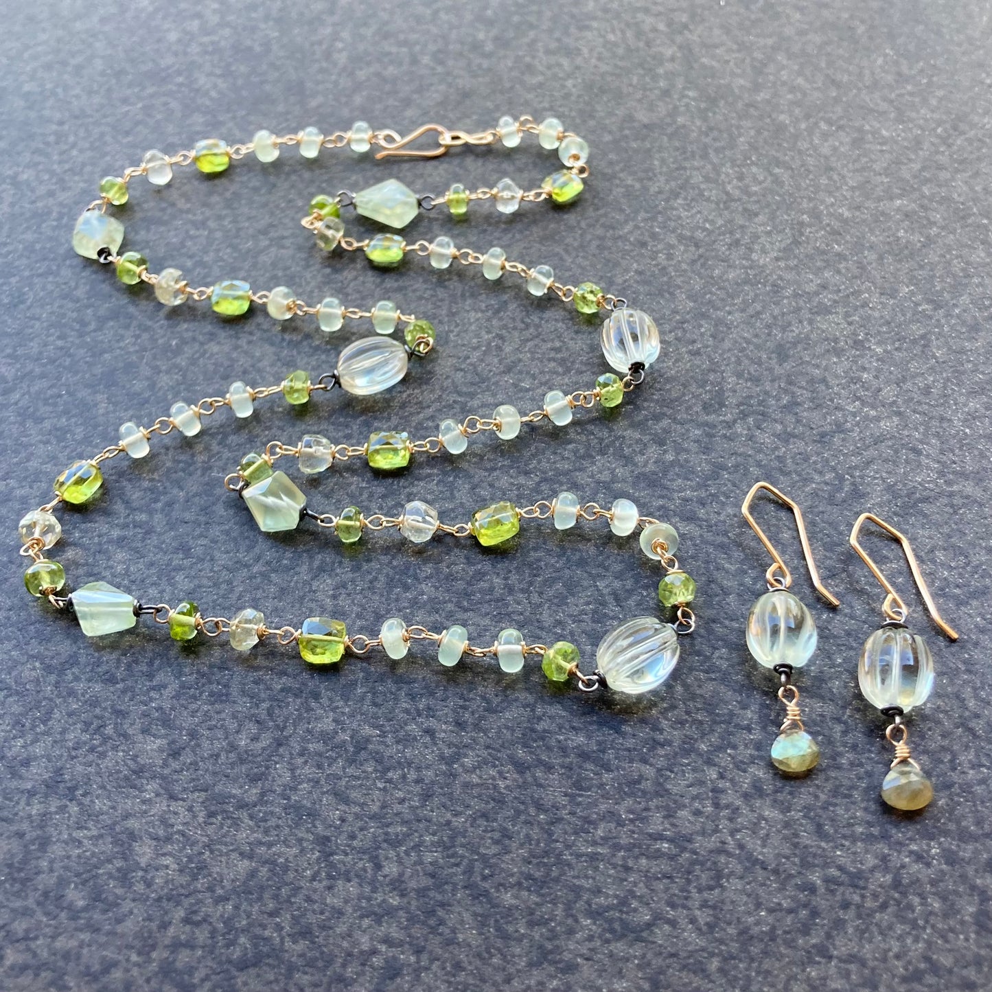 Peridot, Prasiolite, Prehnite & Mixed Metal Necklace