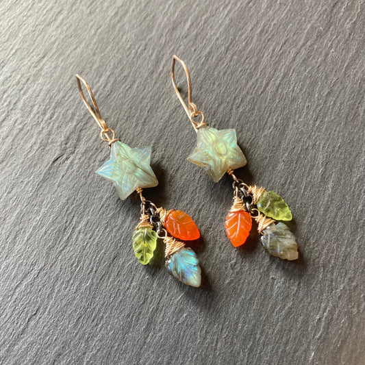 Labradorite & Mixed Metal Star Flower Earrings