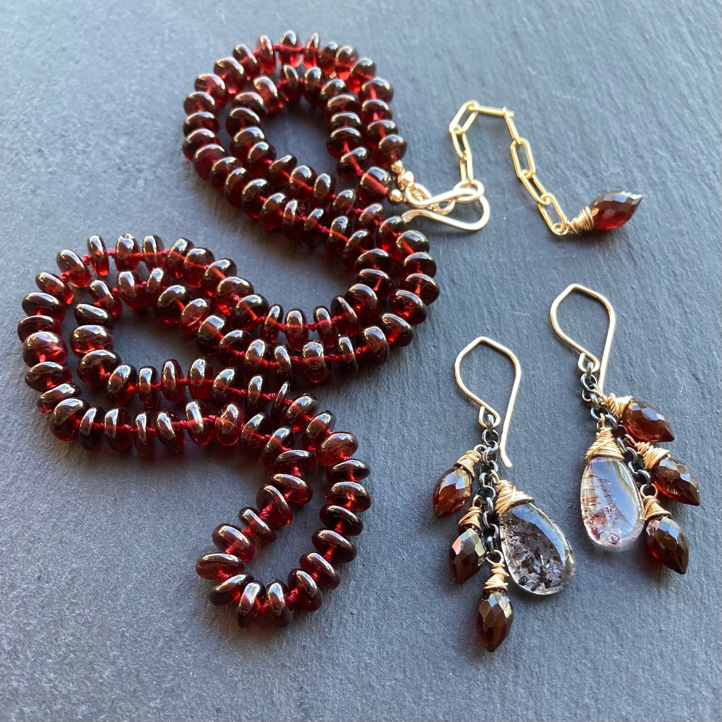 Mozambique Garnet Hand Knotted Silk Necklace