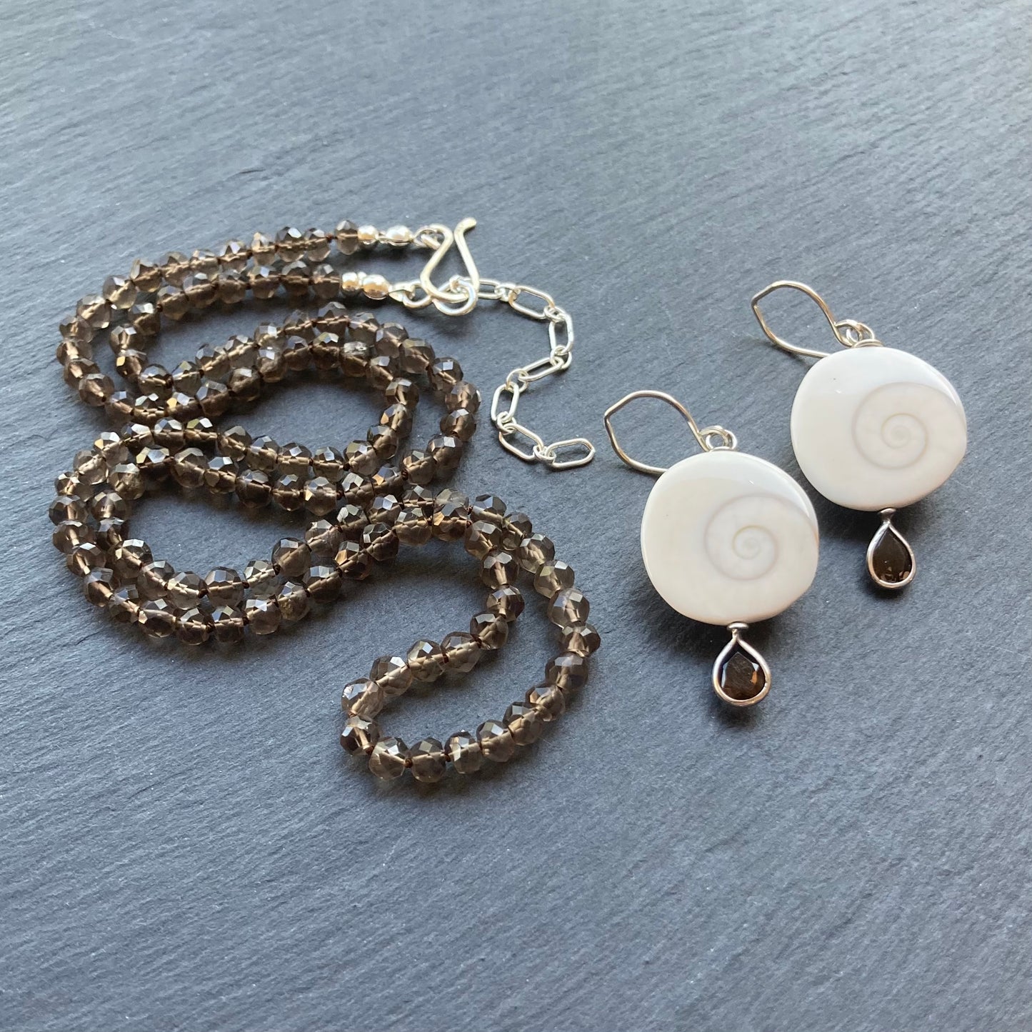 Smoky Quartz & Sterling Silver Shiva Eye Earrings