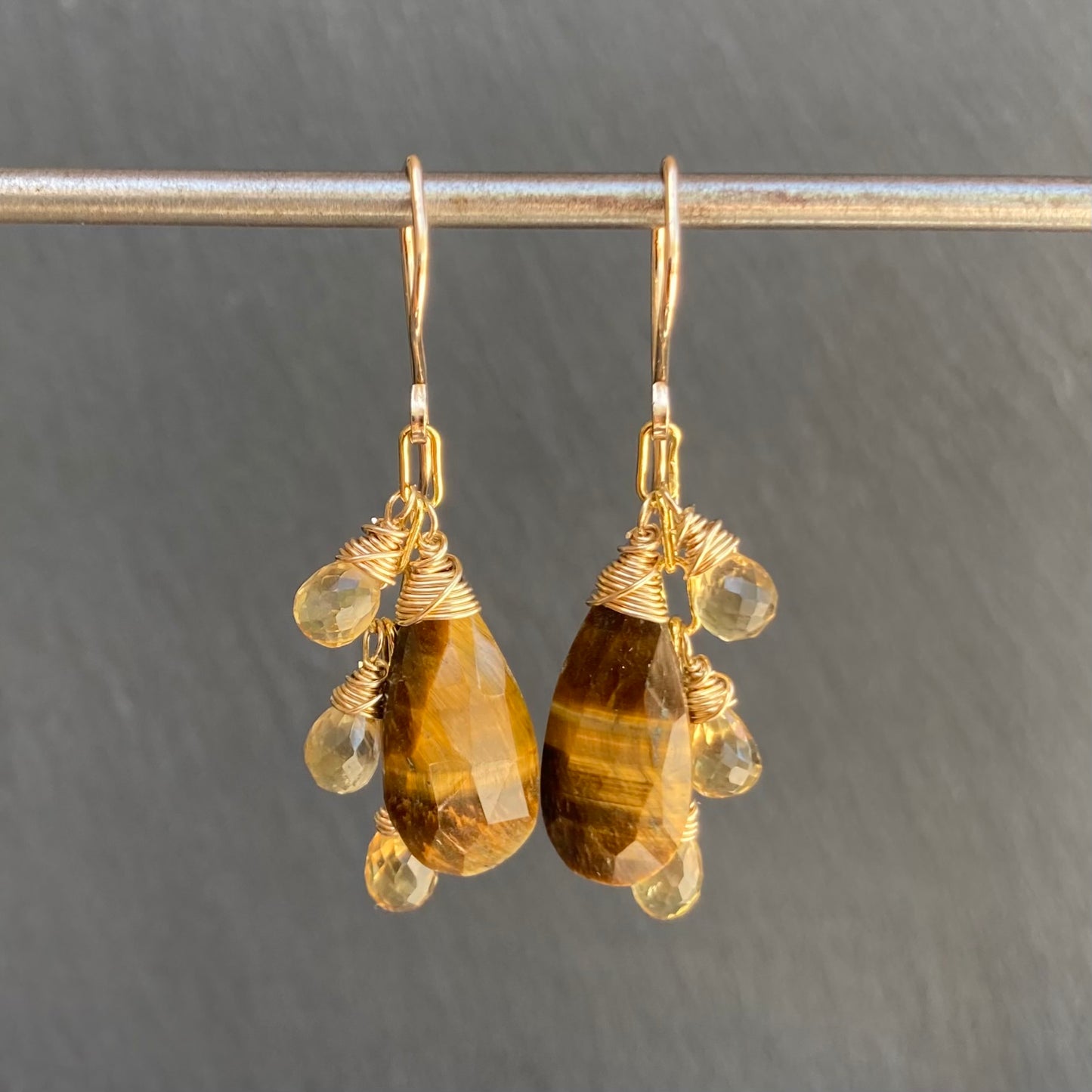 Tiger’s Eye, Citrine & Gold Cascade Earrings