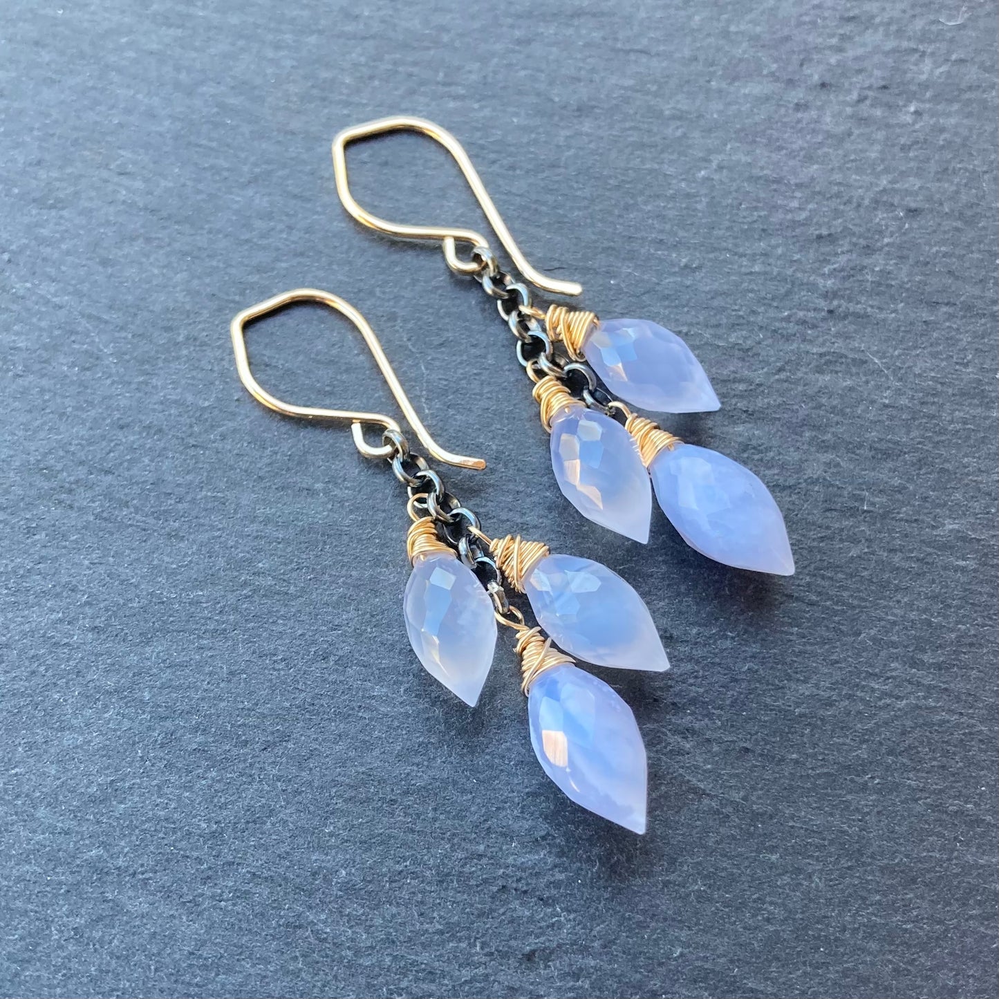 Blue Lace Agate & Mixed Metal Cascade Earrings