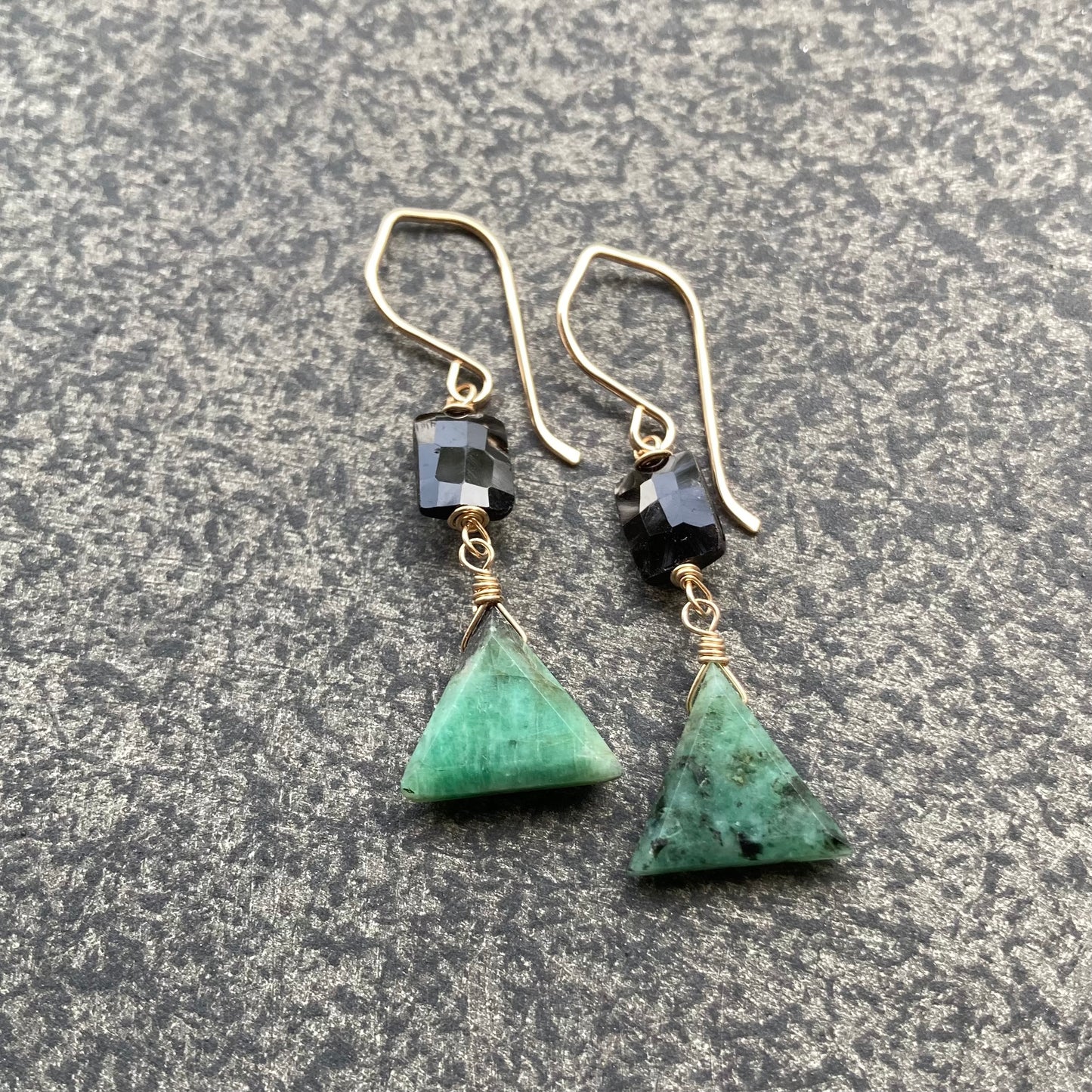 Natural Emerald, Black Spinel & Gold Earrings