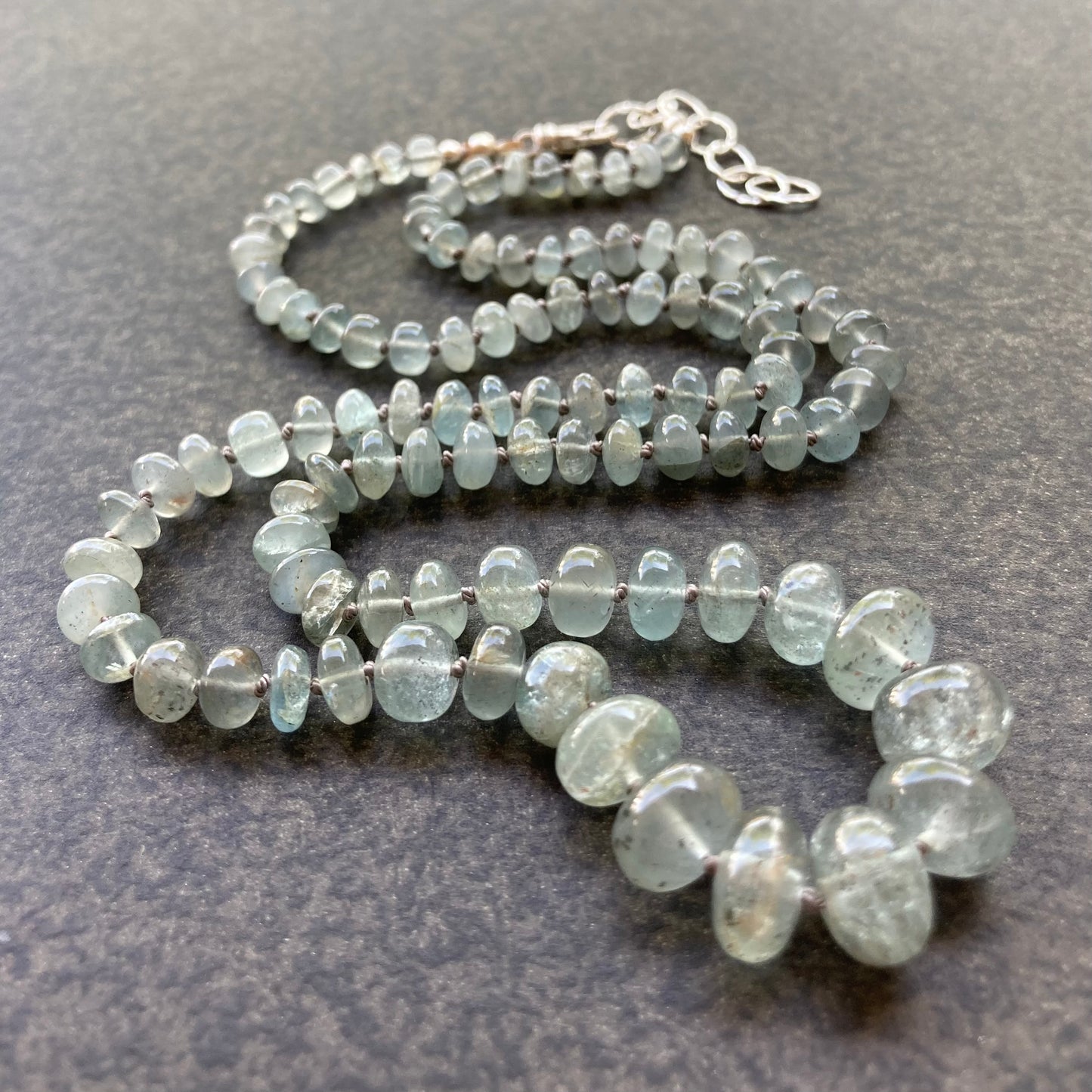 Moss Aquamarine Hand Knotted Silk Necklace