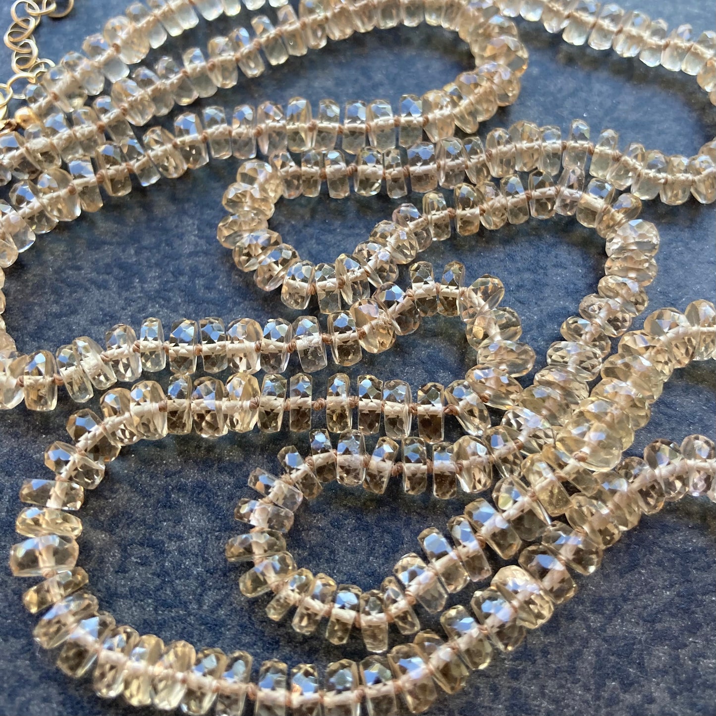 Champagne Quartz Long Hand Knotted Silk Necklace