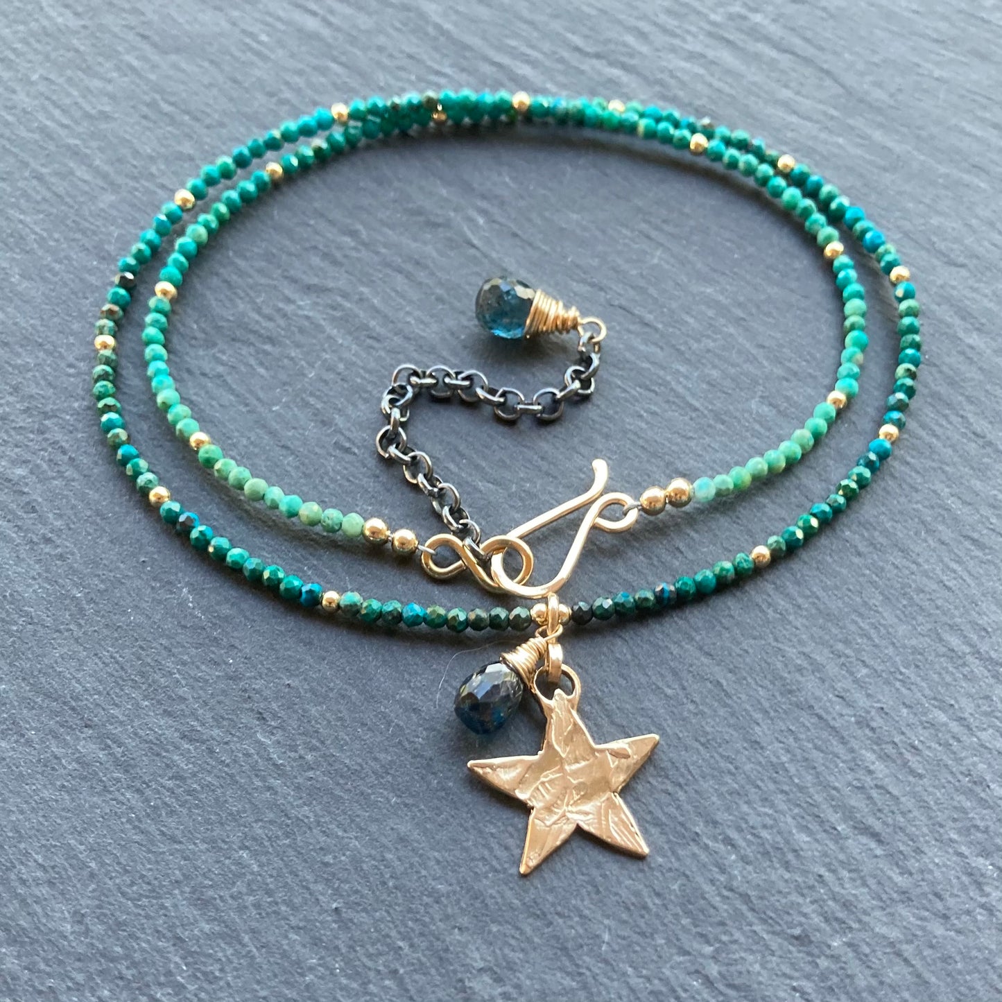Chrysocolla & Bronze Star Pendant Choker