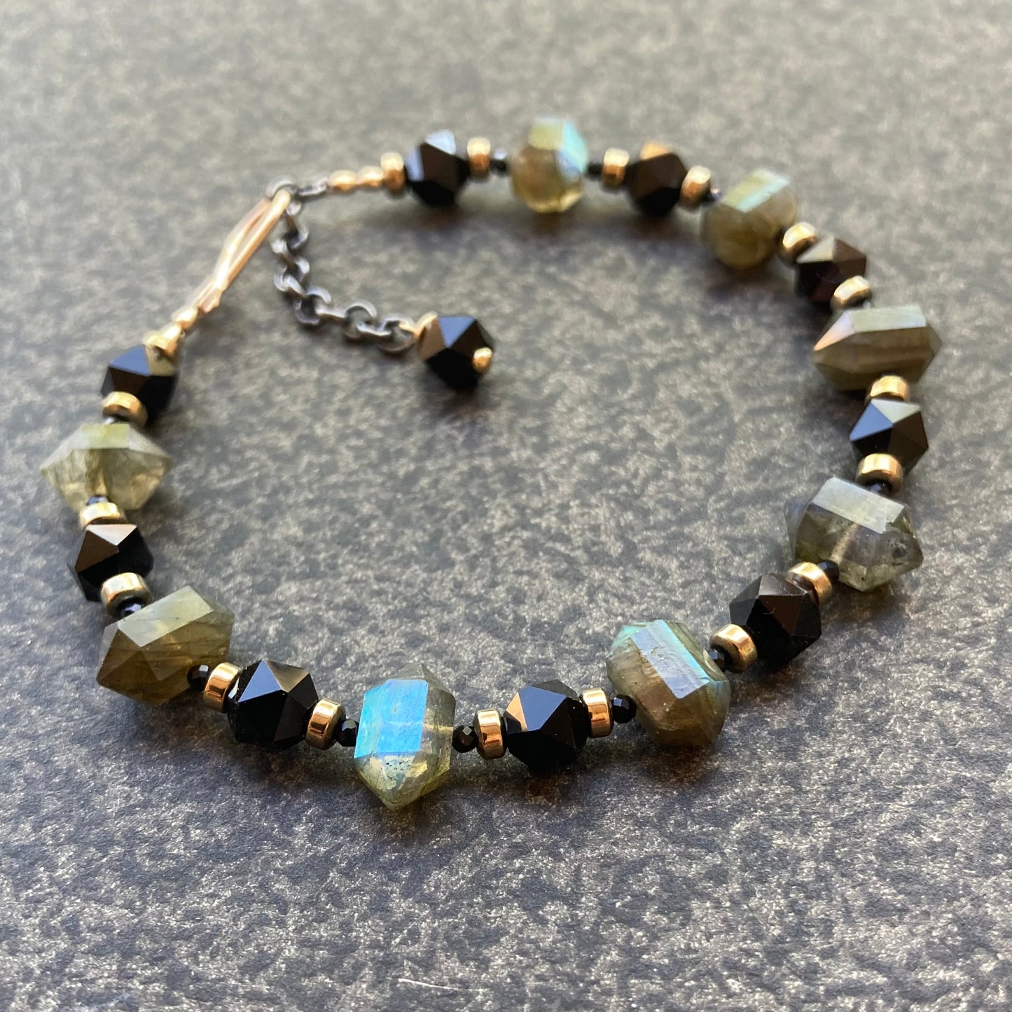 Labradorite, Black Onyx & Mixed Metal Bracelet