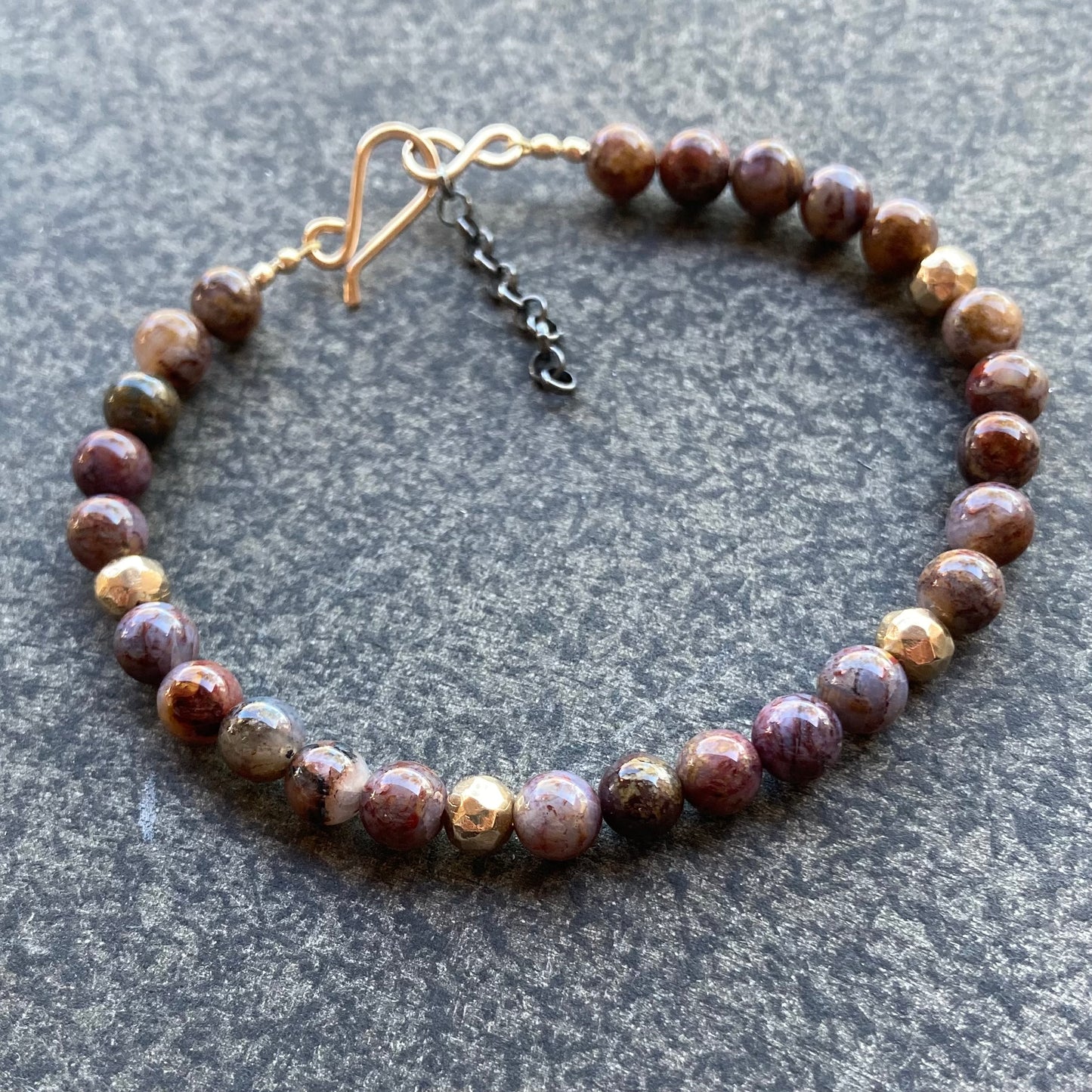 Men’s/Unisex Pietersite & Artisan Bronze Bead Mixed Metal Bracelet