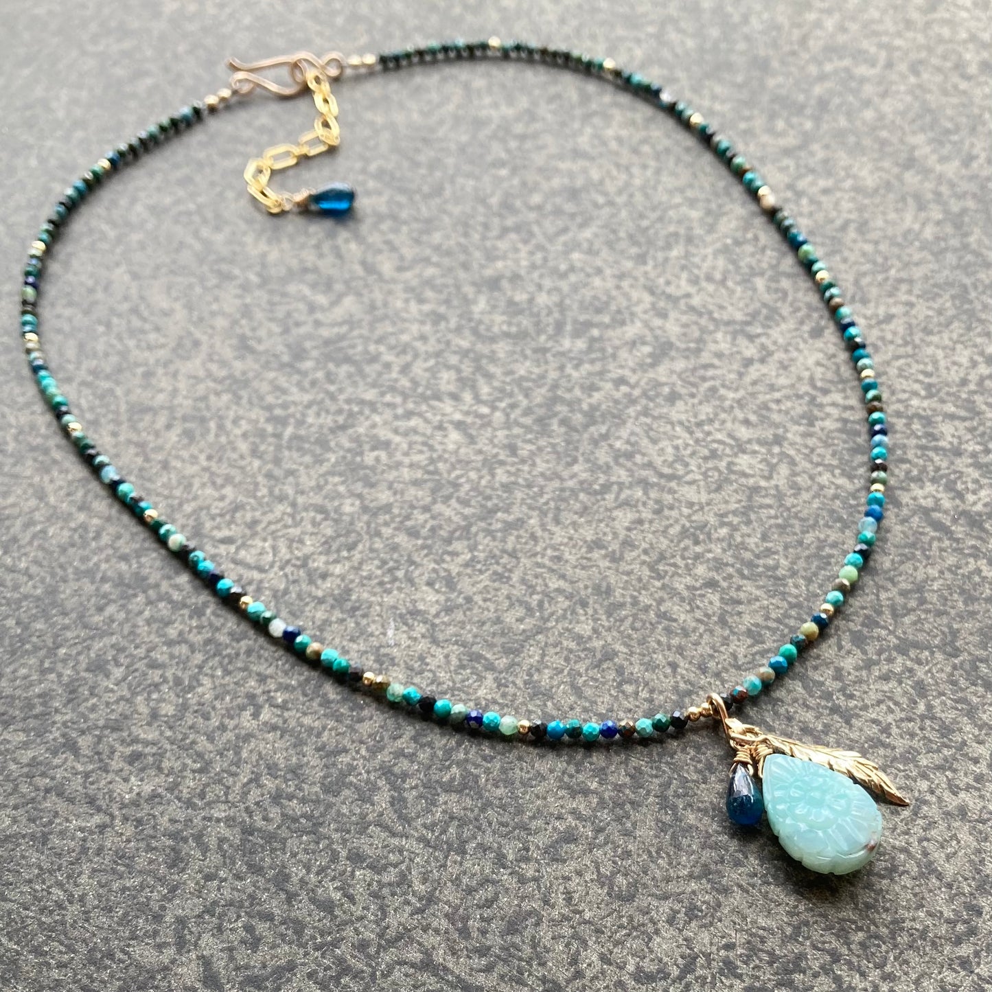 Chrysocolla, Gold & Aquaprase Pendant Charm Necklace