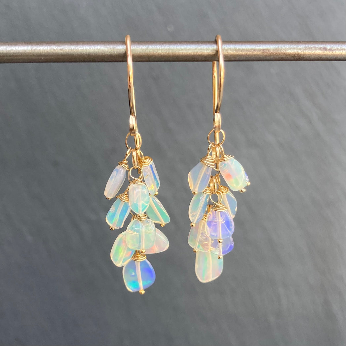 Ethiopian Opal & Gold Cascade Earrings
