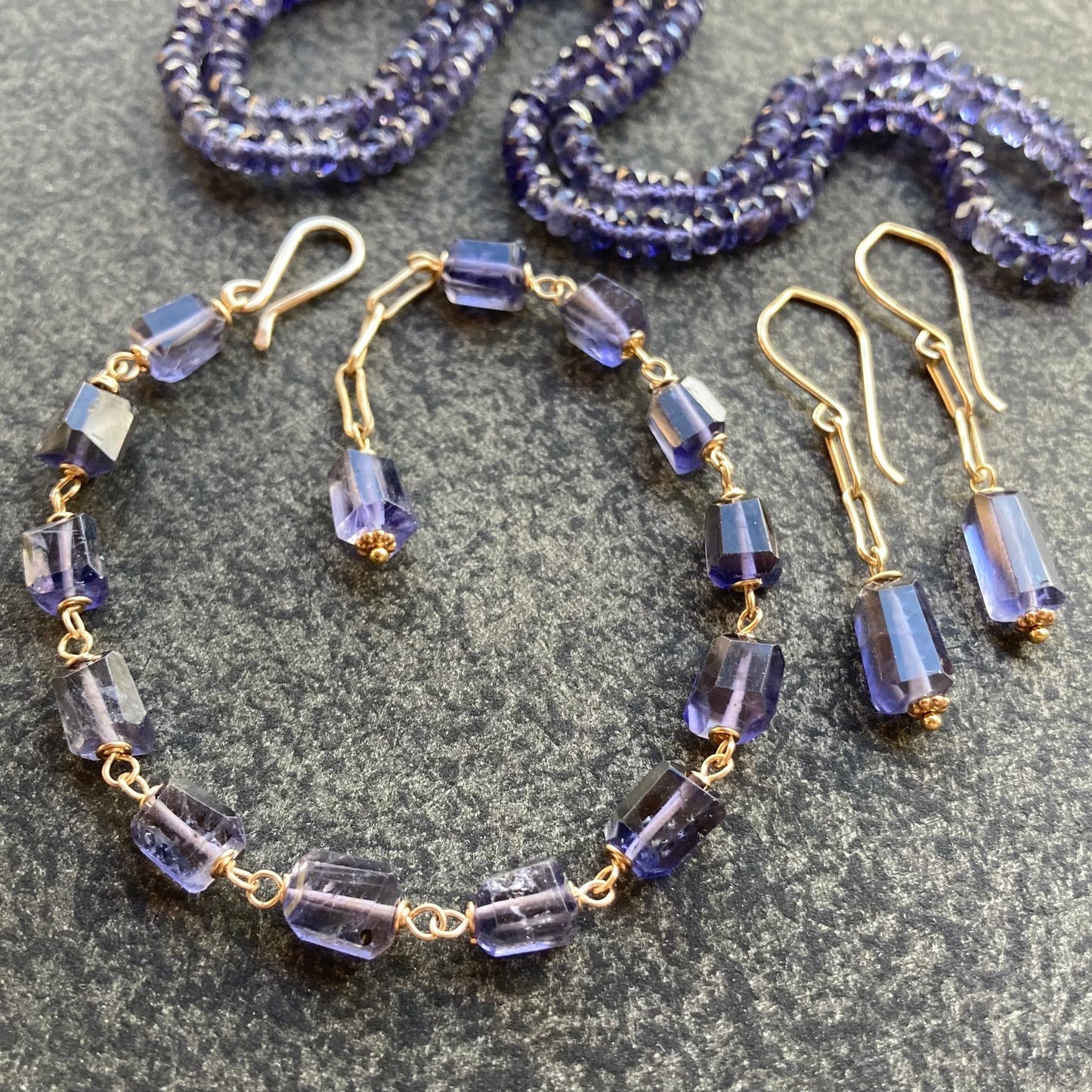 Iolite Hand Knotted Silk Necklace