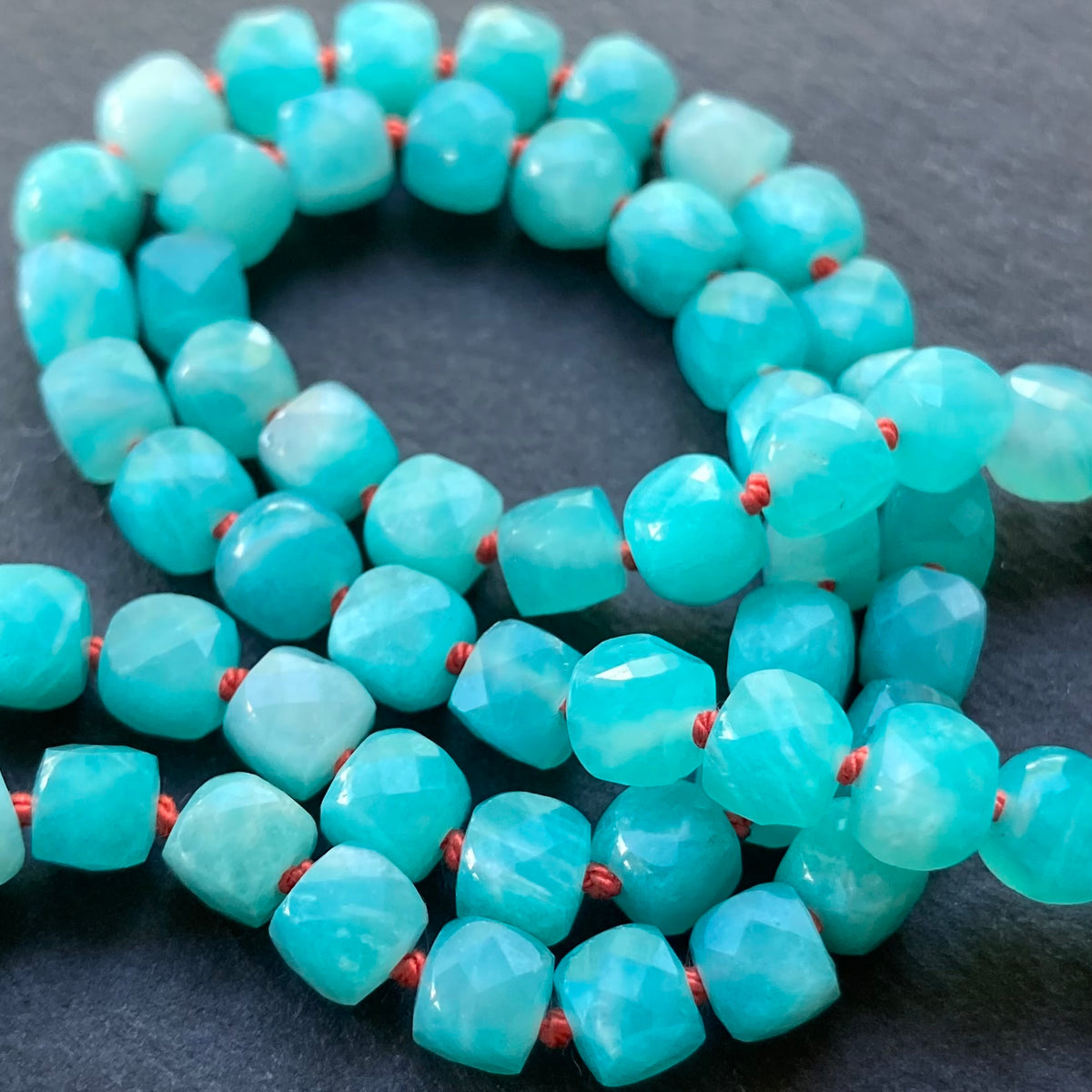 Amazonite Hand Knotted Coral Silk Necklace with Removable Kingman Turquoise & Spiny Oyster Pendant