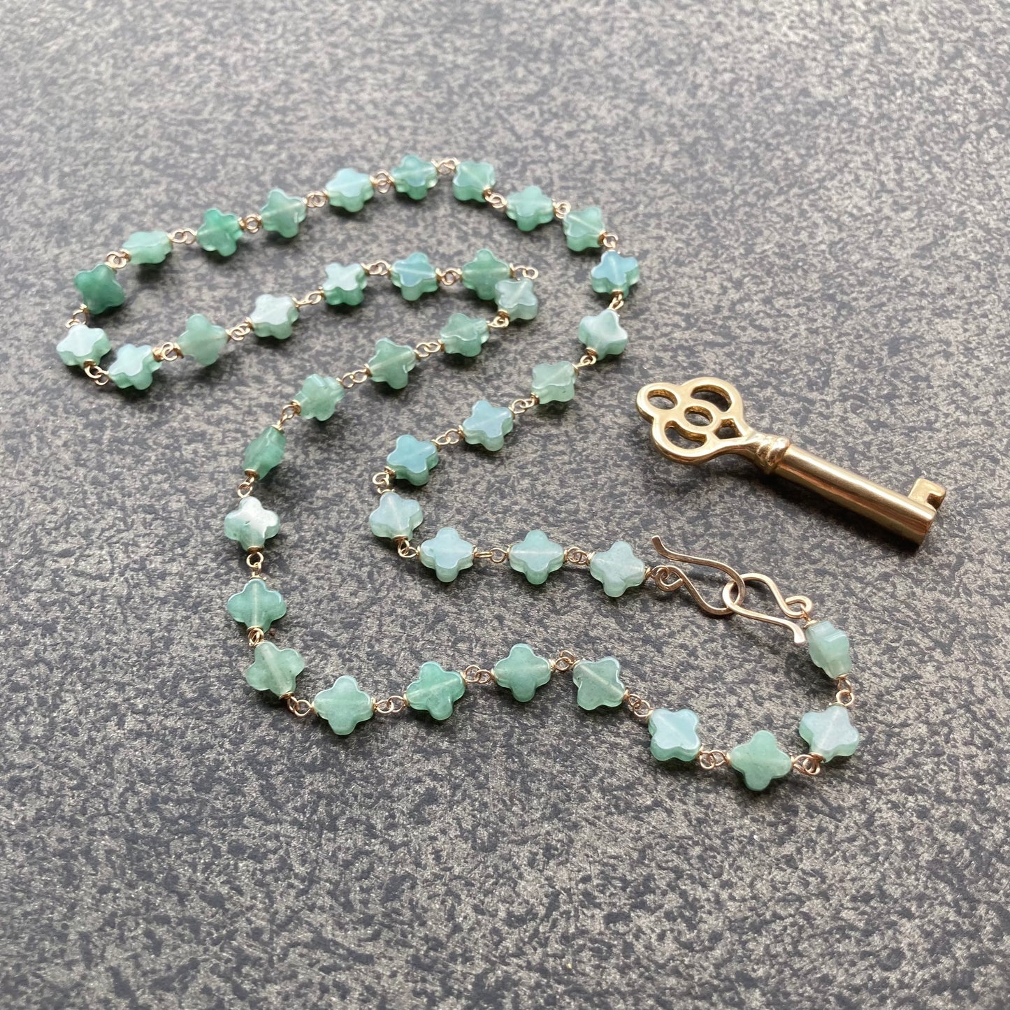 Aventurine, Gold & Bronze Key to Good Fortune Convertible Pendant Necklace