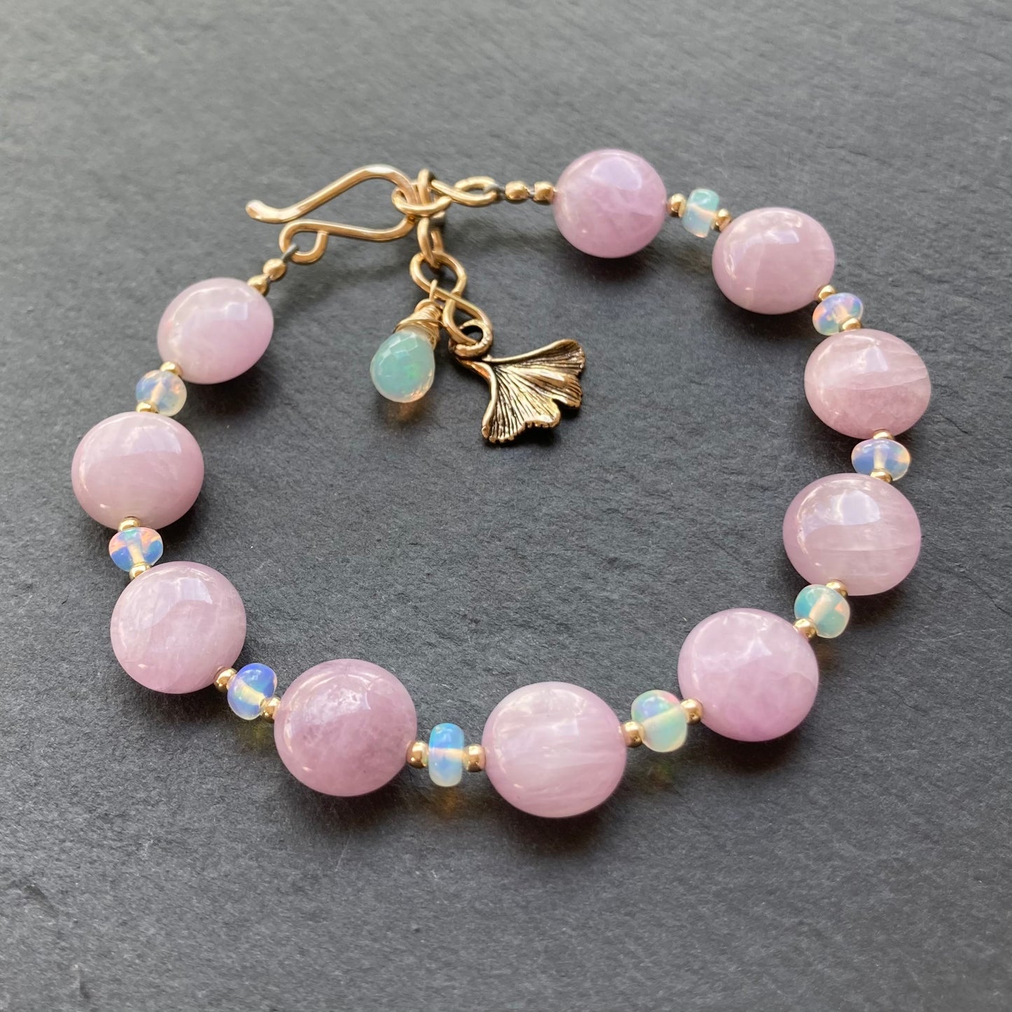 Kunzite, Ethiopian Opal & Gold Bracelet