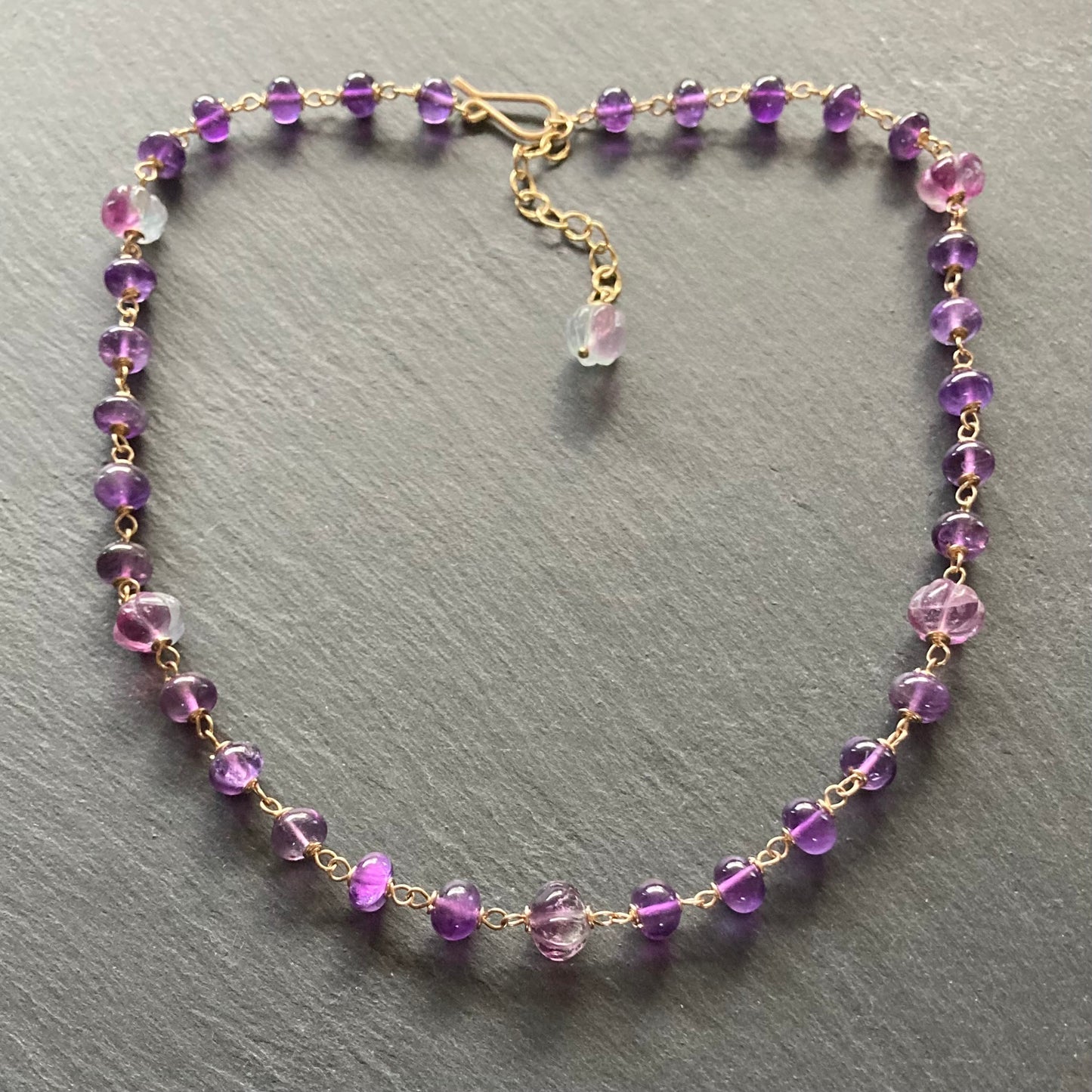 Amethyst, Fluorite & Gold Choker