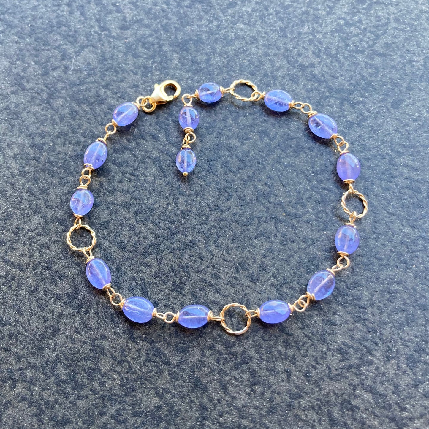 Tanzanite & 14k Gold Twisted Link Bracelet