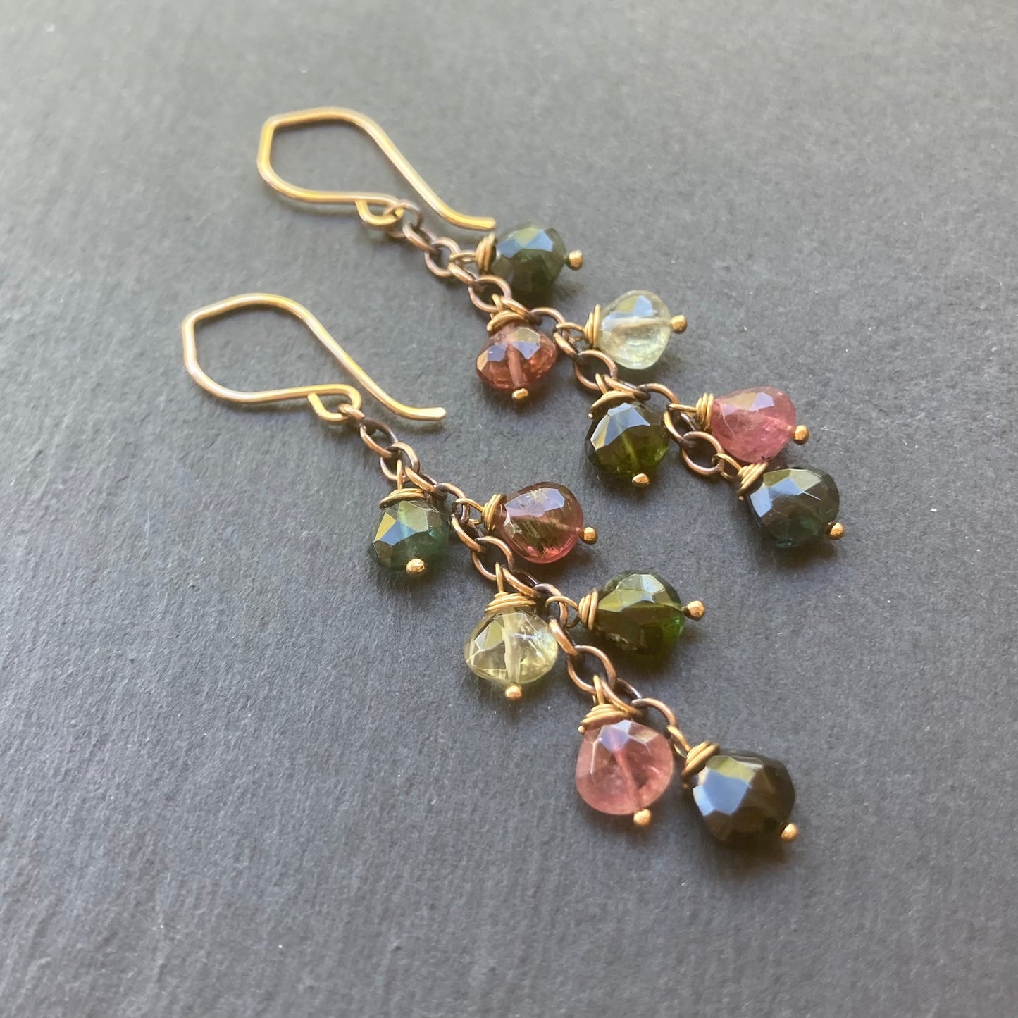 Multicolor Tourmaline & Mixed Metal Cascade Earrings