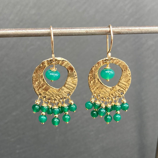 Green Onyx, Gold & Bronze Fringe Hoops