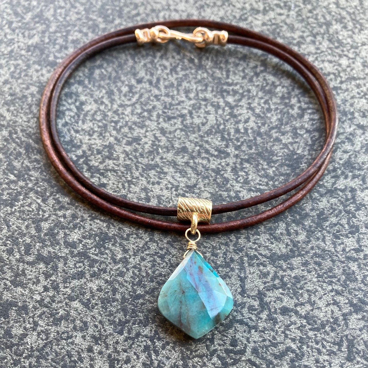 Chrysocolla & Bronze Leather Choker