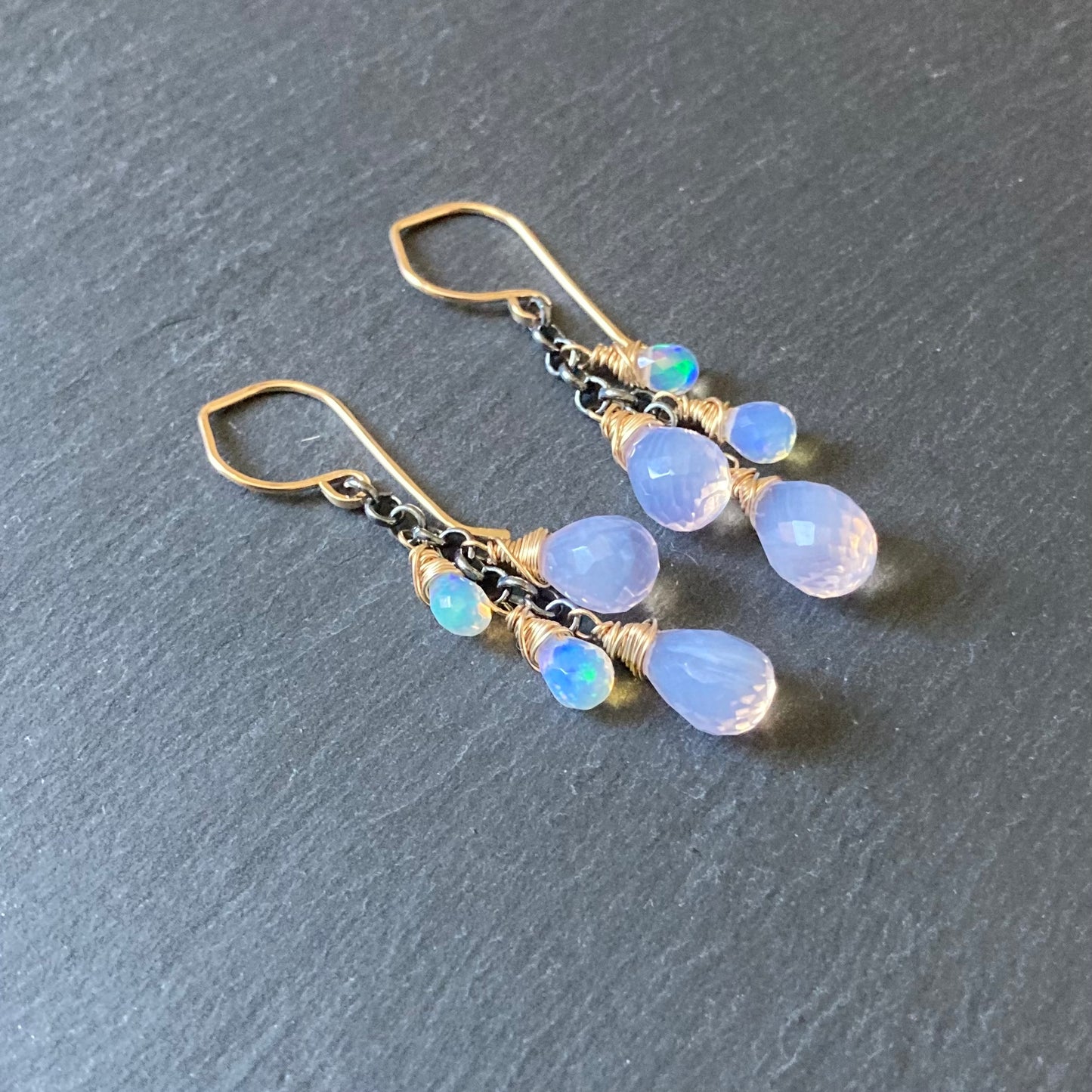 Scorolite, Ethiopian Opal & Mixed Metal Cascade Earrings