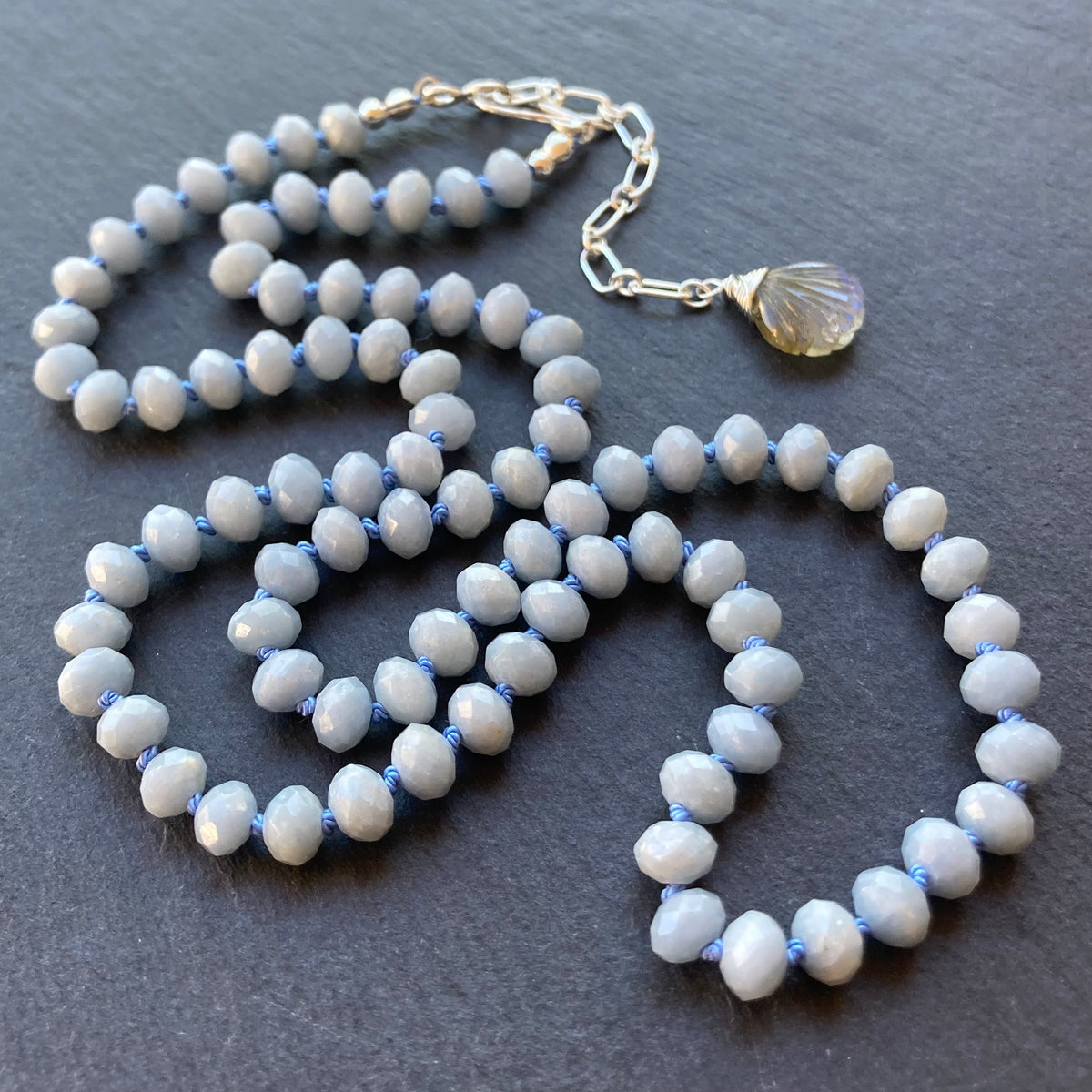 Angelite Hand Knotted Silk Necklace