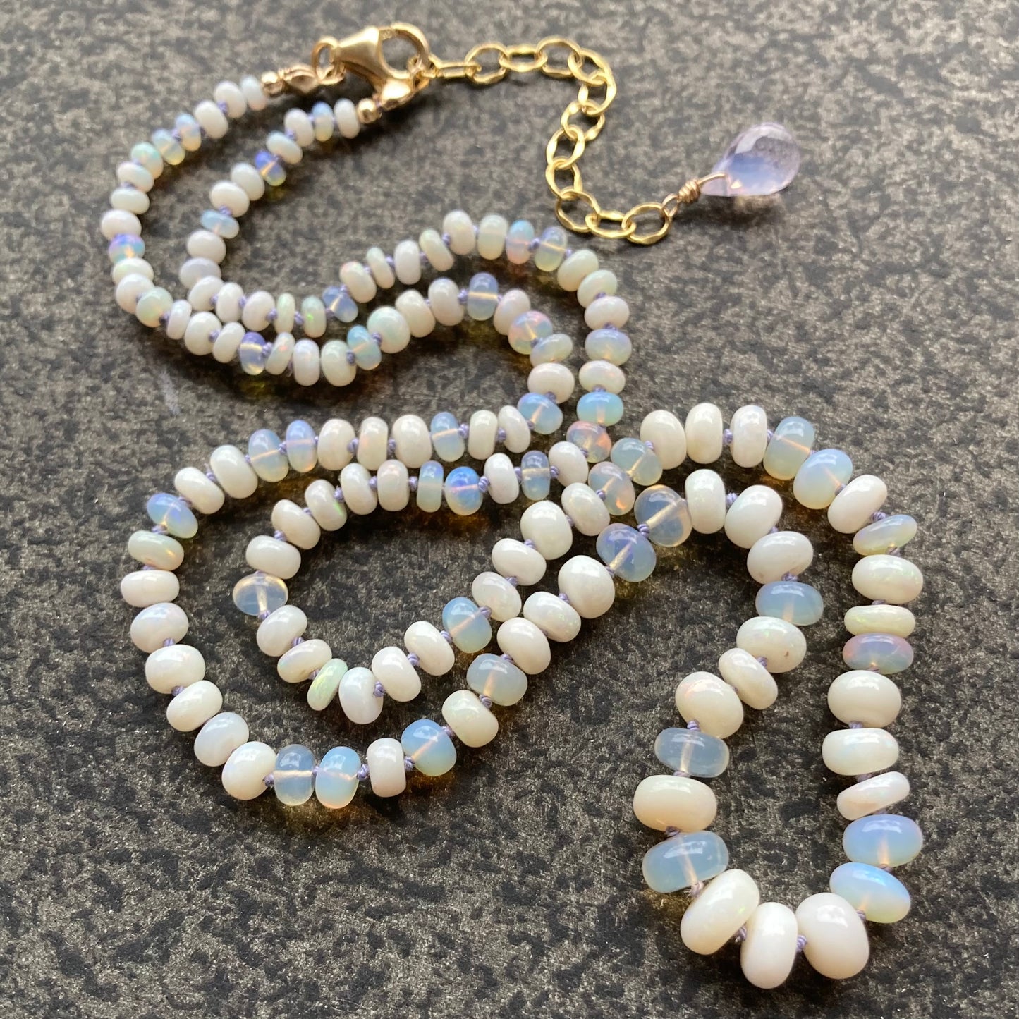 Australian Opal Hand Knotted Lilac Silk Necklace