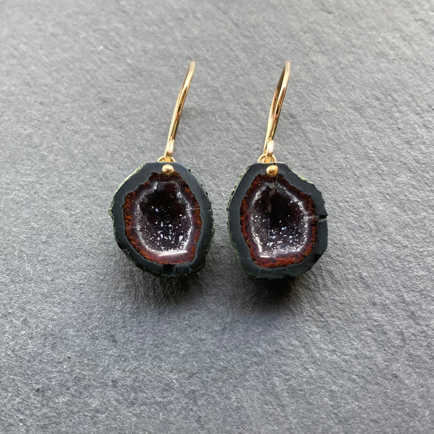 Red Druzy Tabasco Geode & Gold Earrings