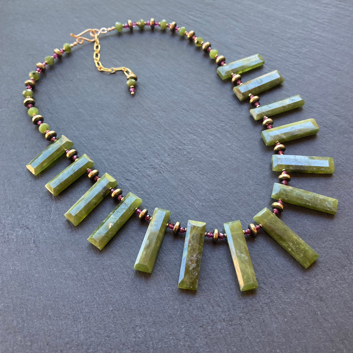 Vesuvianite & Purple Garnet Necklace