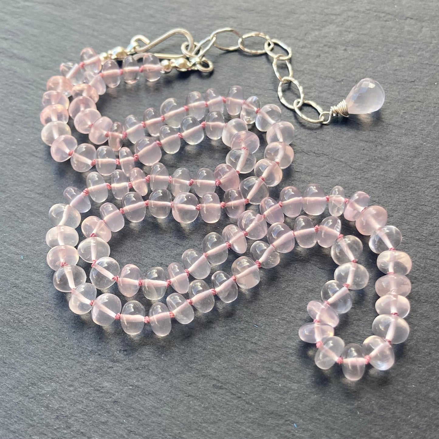 Rose Quartz Hand Knotted Silk Necklace