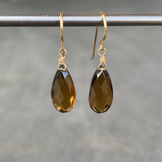 Beer Quartz & 14k Gold Earrings