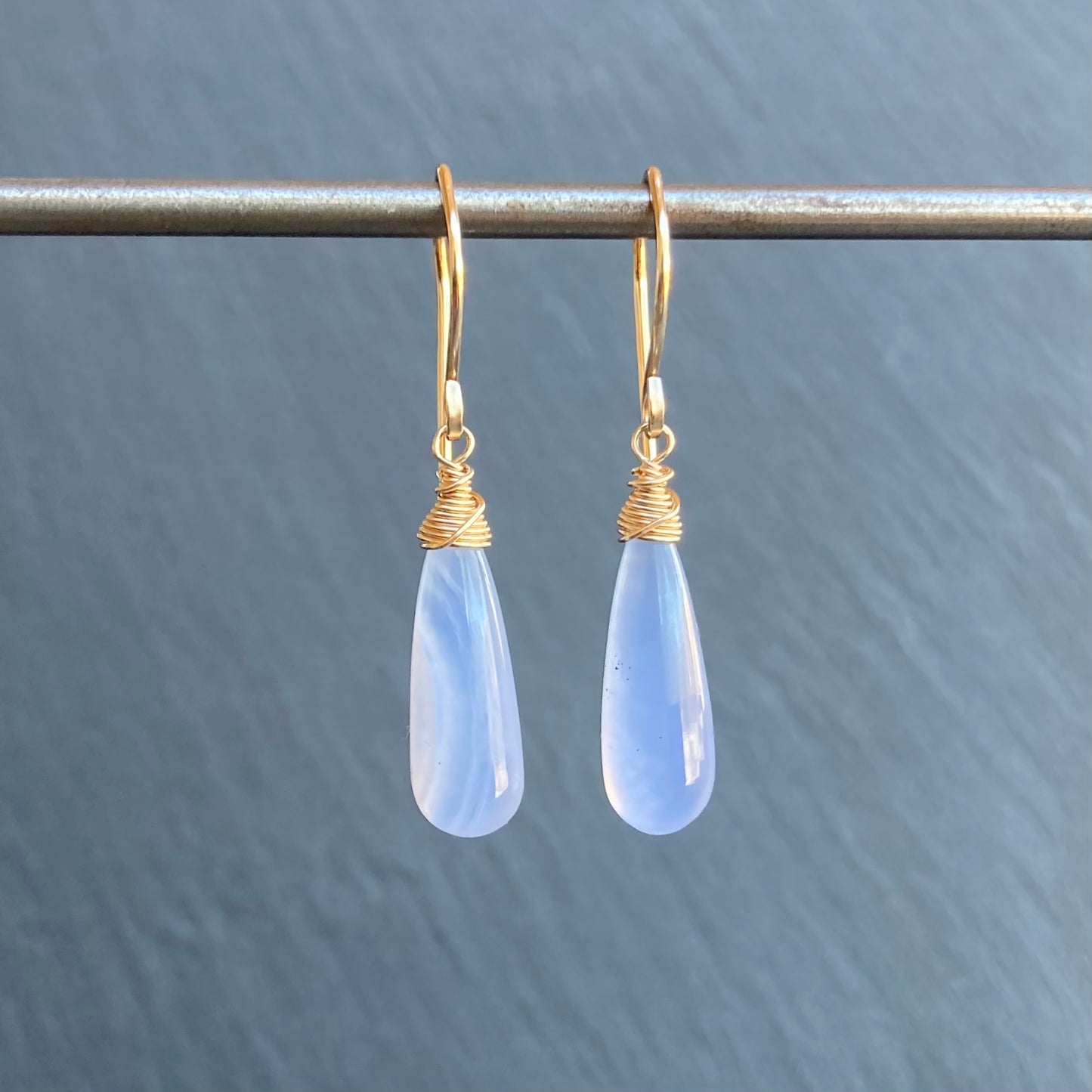 Blue Lace Agate & Gold Earrings