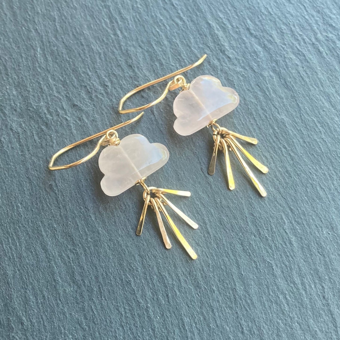 Rose Quartz & Gold Sunset Fringe Earrings