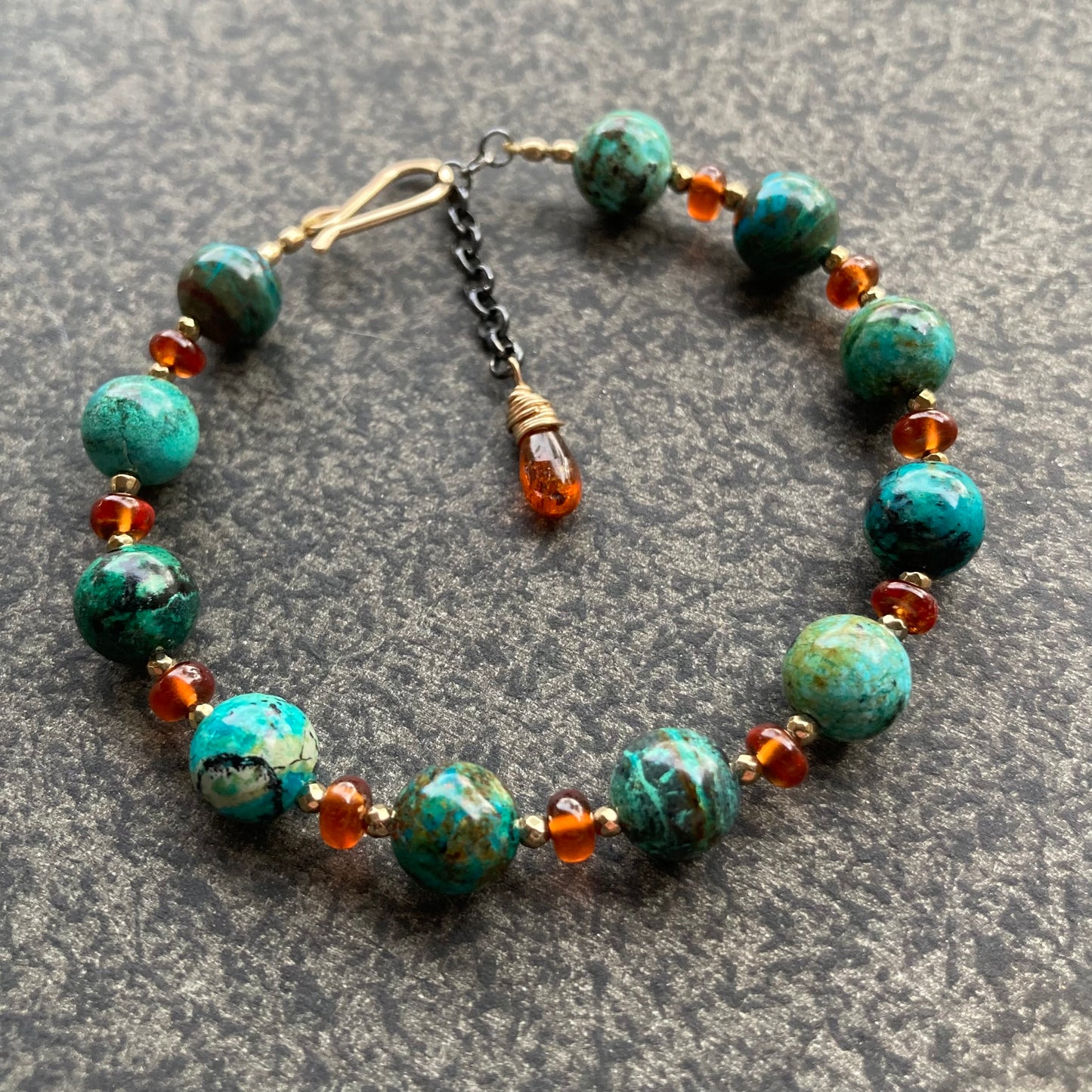 Chrysocolla, Hessonite & Mixed Metal Bracelet