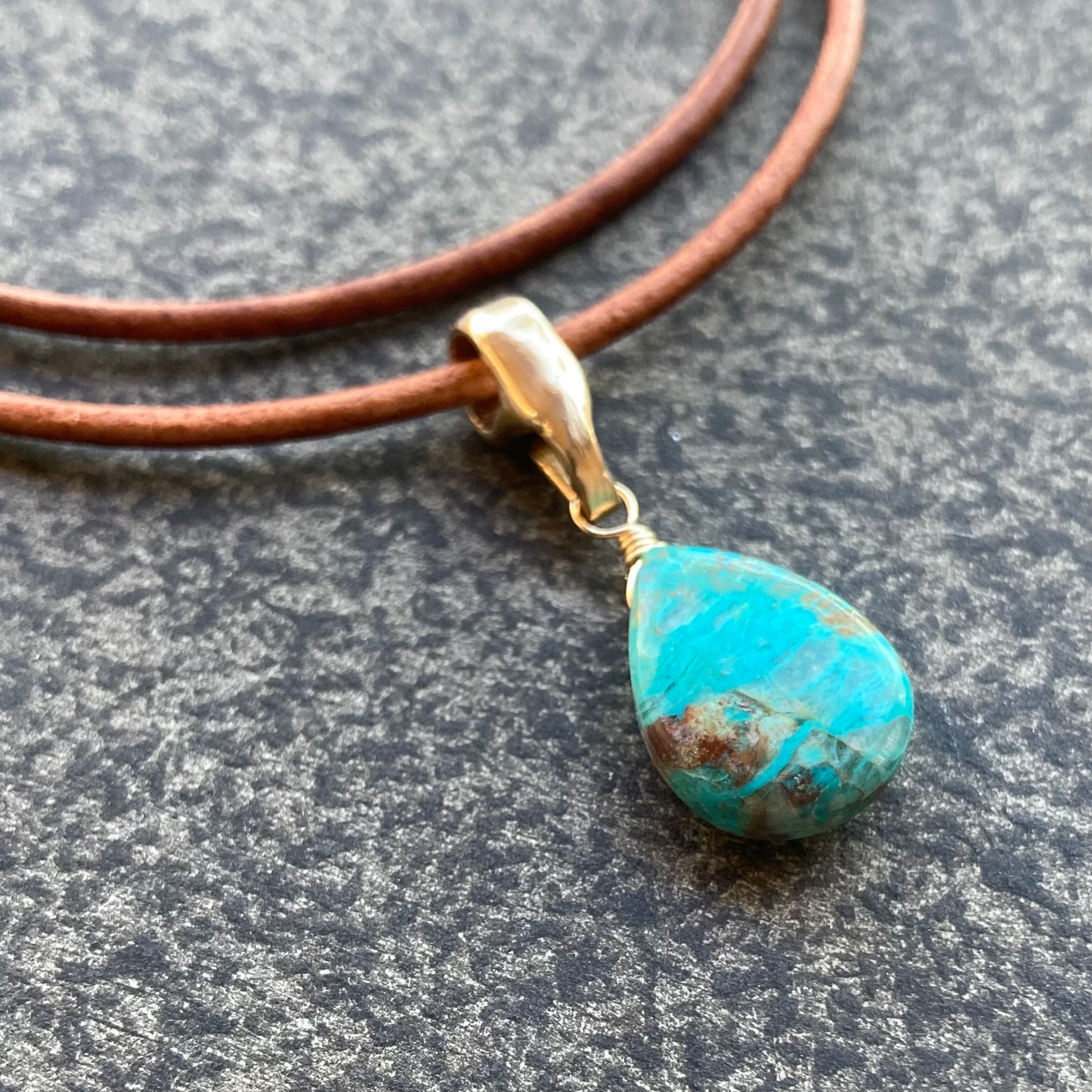 Chrysocolla & Bronze Leather Choker