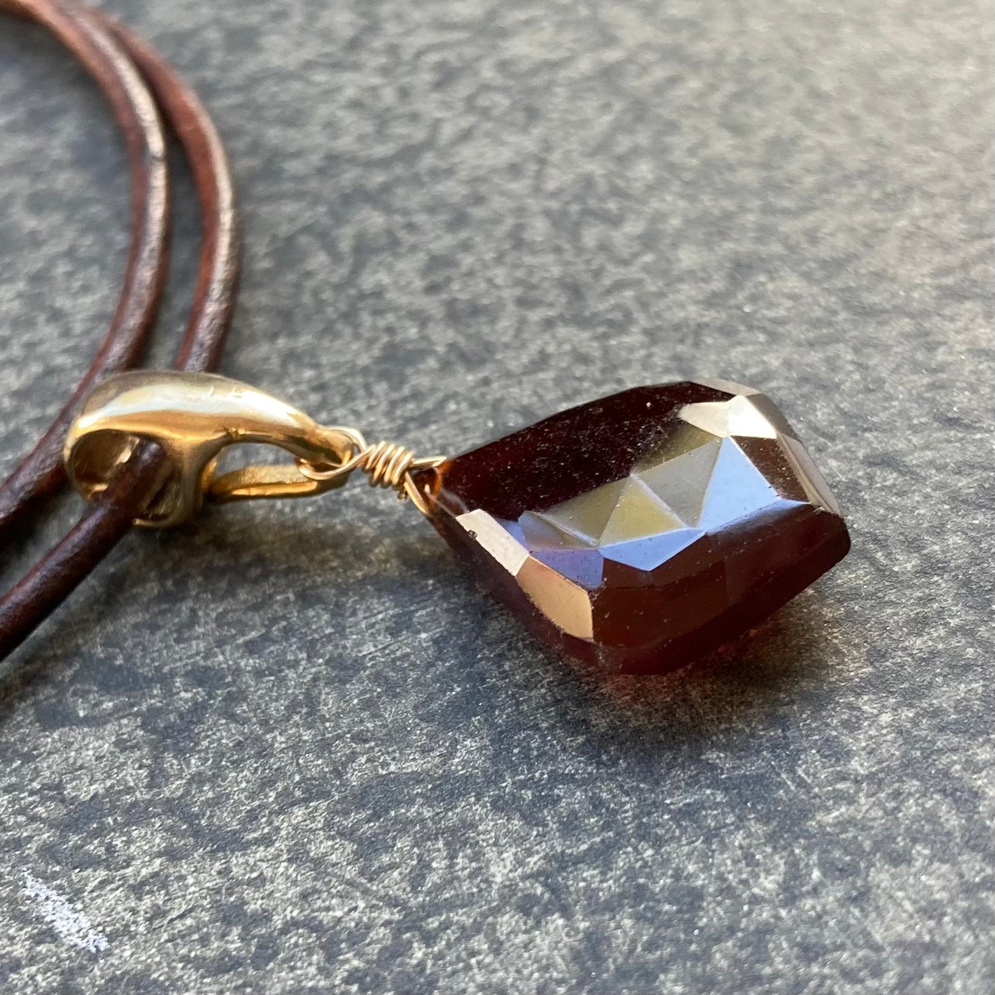 Hessonite Garnet & Bronze Leather Choker