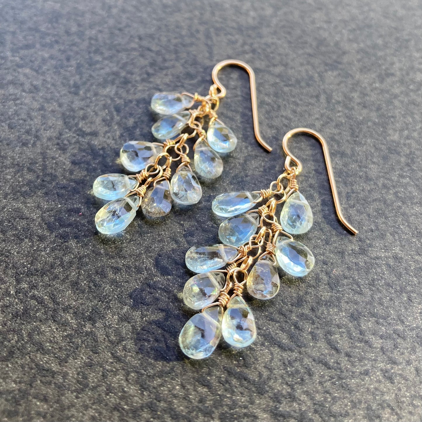 Moss Aquamarine & 14k Gold Cascade Earrings