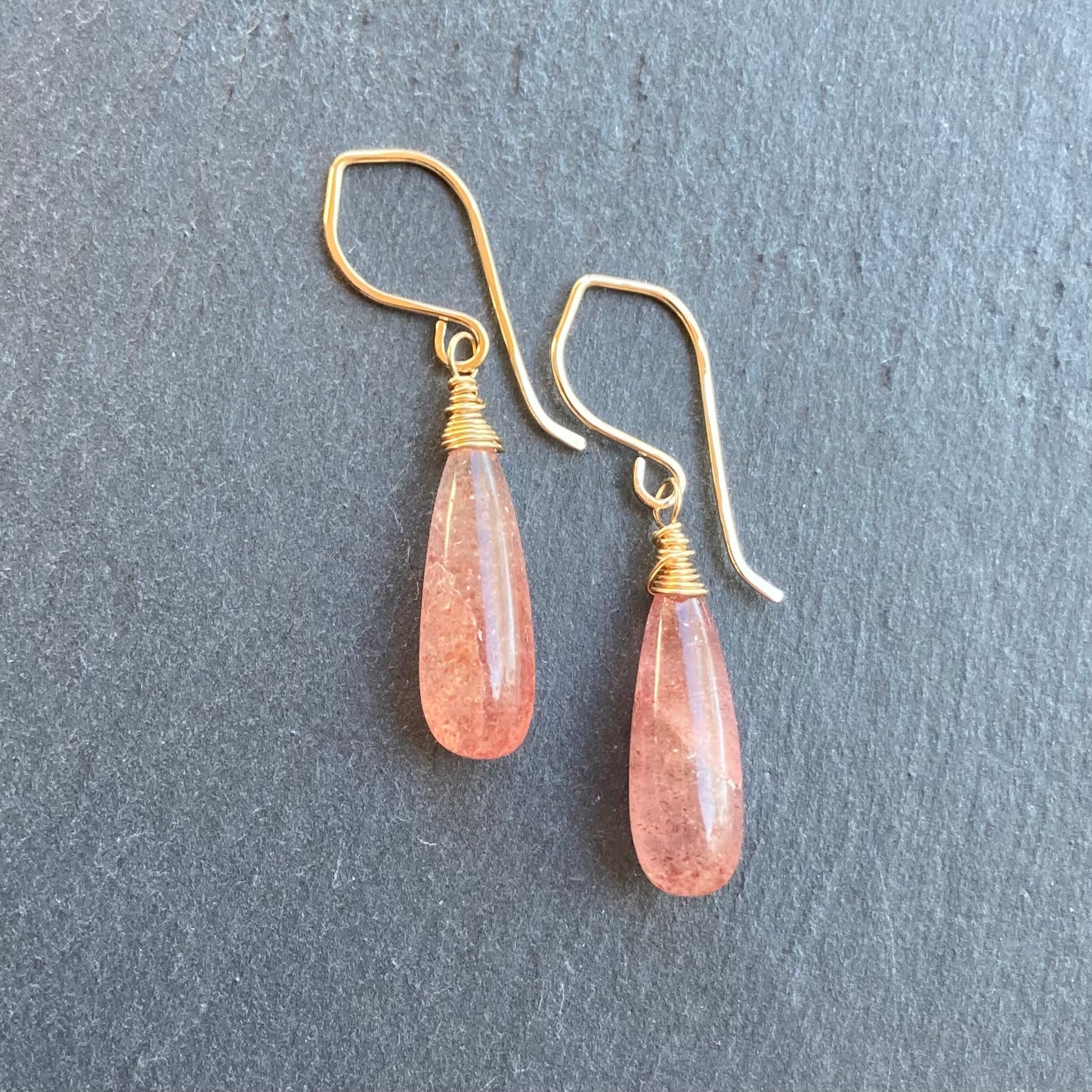 Strawberry Quartz & Gold Earrings