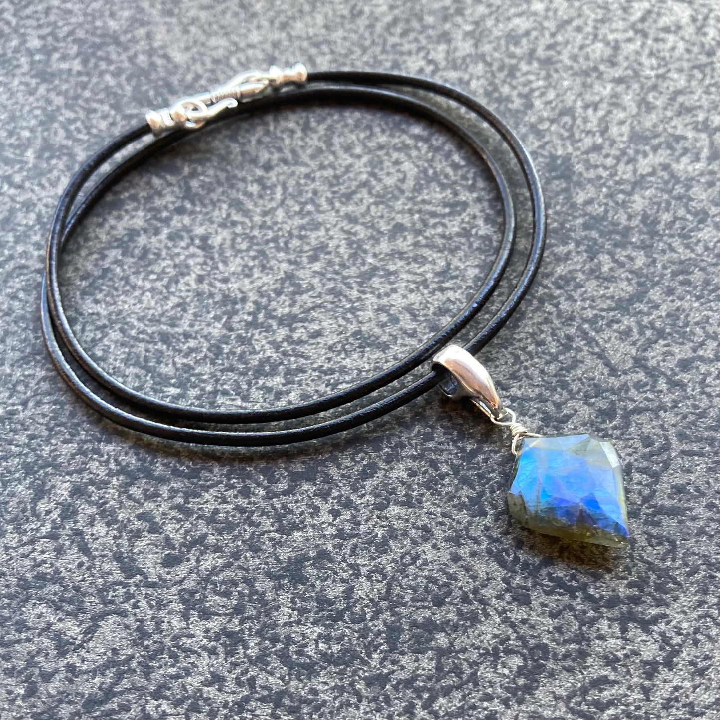 Labradorite & Sterling Silver Leather Choker