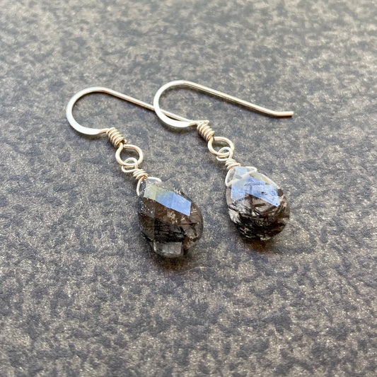 Black Rutilated Quartz & Sterling Silver Earrings