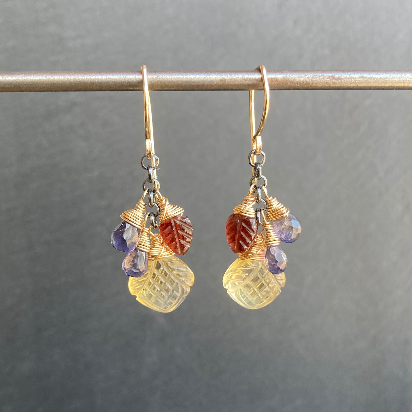 Citrine, Iolite, Garnet & Mixed Metal Earrings