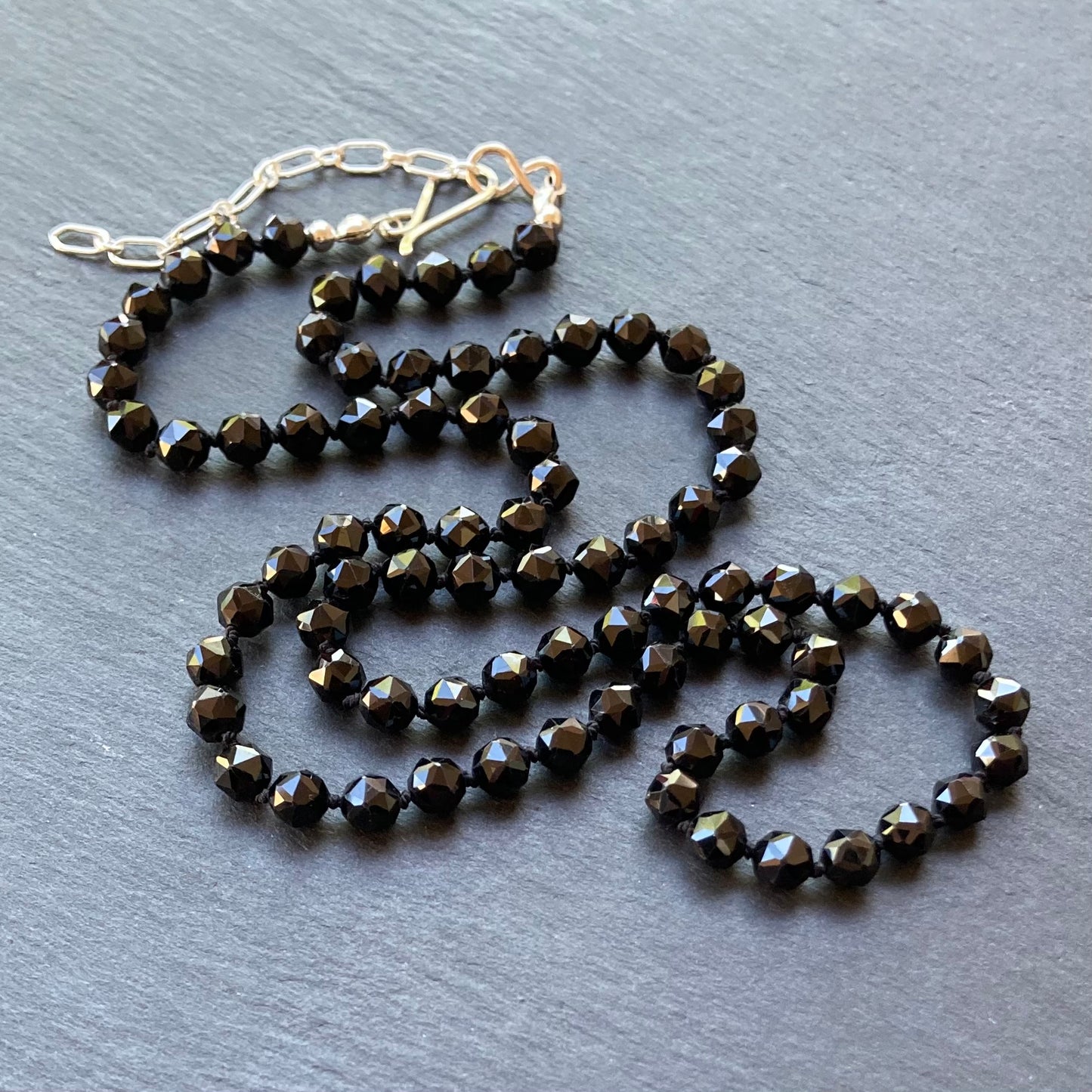 Black Spinel Hand Knotted Silk Necklace
