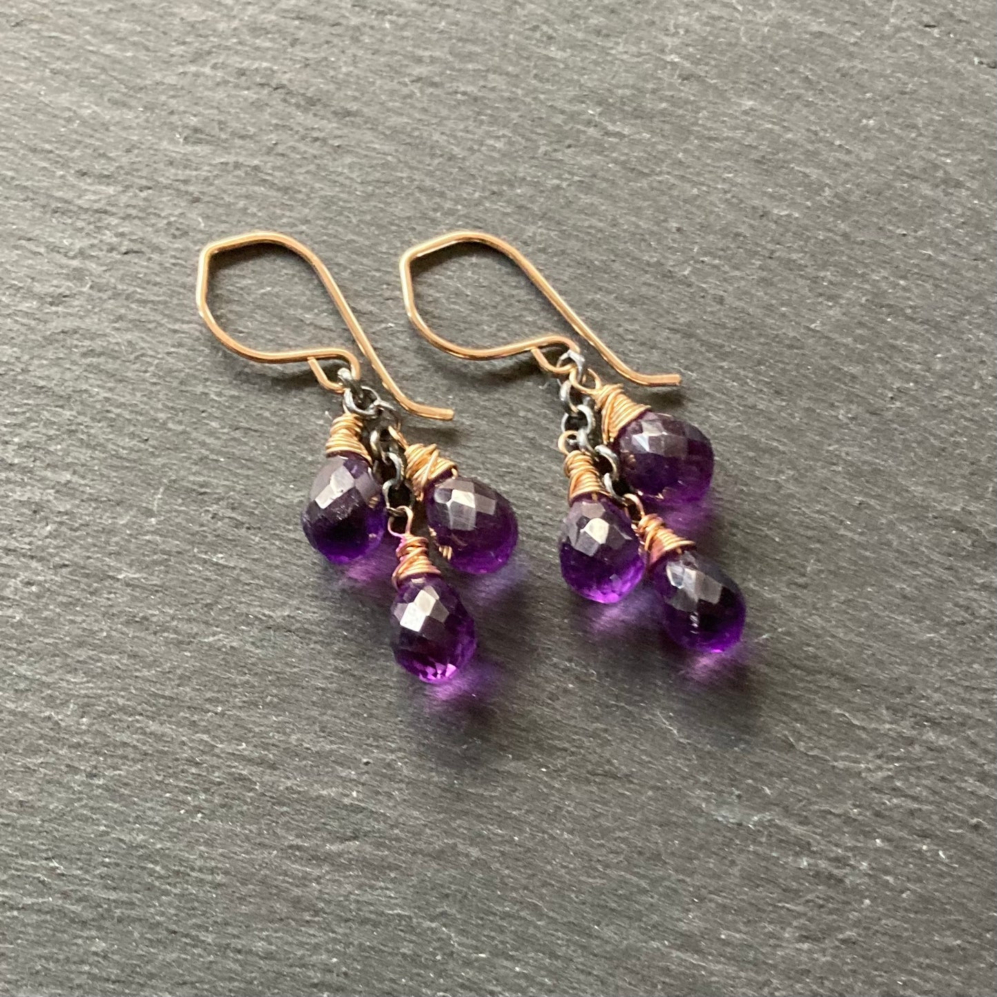 Amethyst & Mixed Metal Cascade Earrings