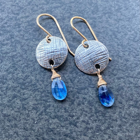 Blue Kyanite & Mixed Metal Coin Earrings