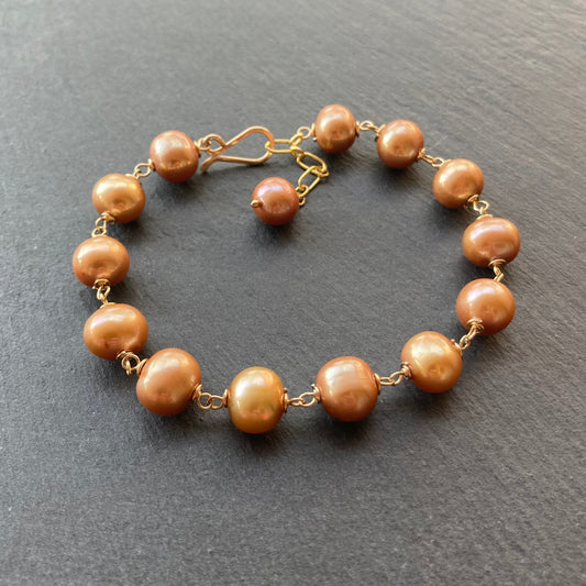 Champagne Pearl & Gold Bracelet