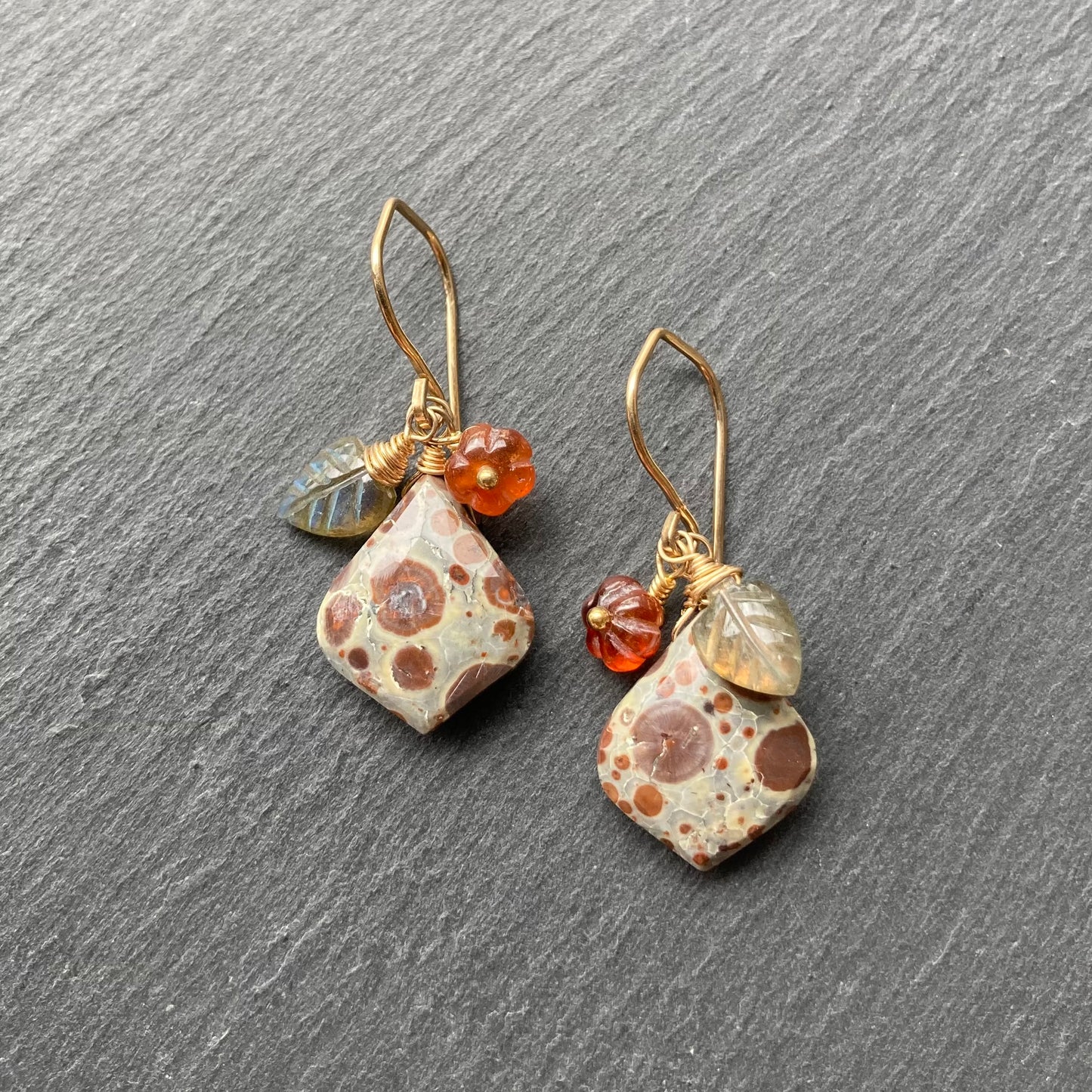 Asteroid Jasper, Hessonite Garnet & Gold Autumn Harvest Earrings