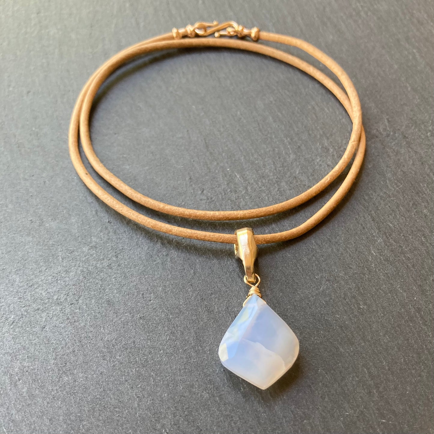Blue Lace Agate & Bronze Leather Choker