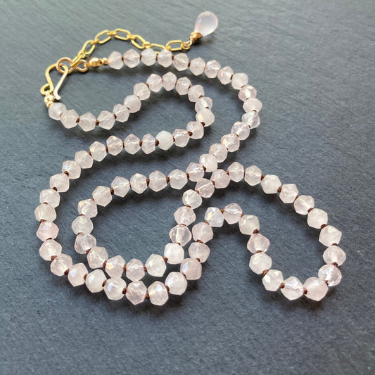 Rose Quartz Hand Knotted Chocolate Silk Necklace