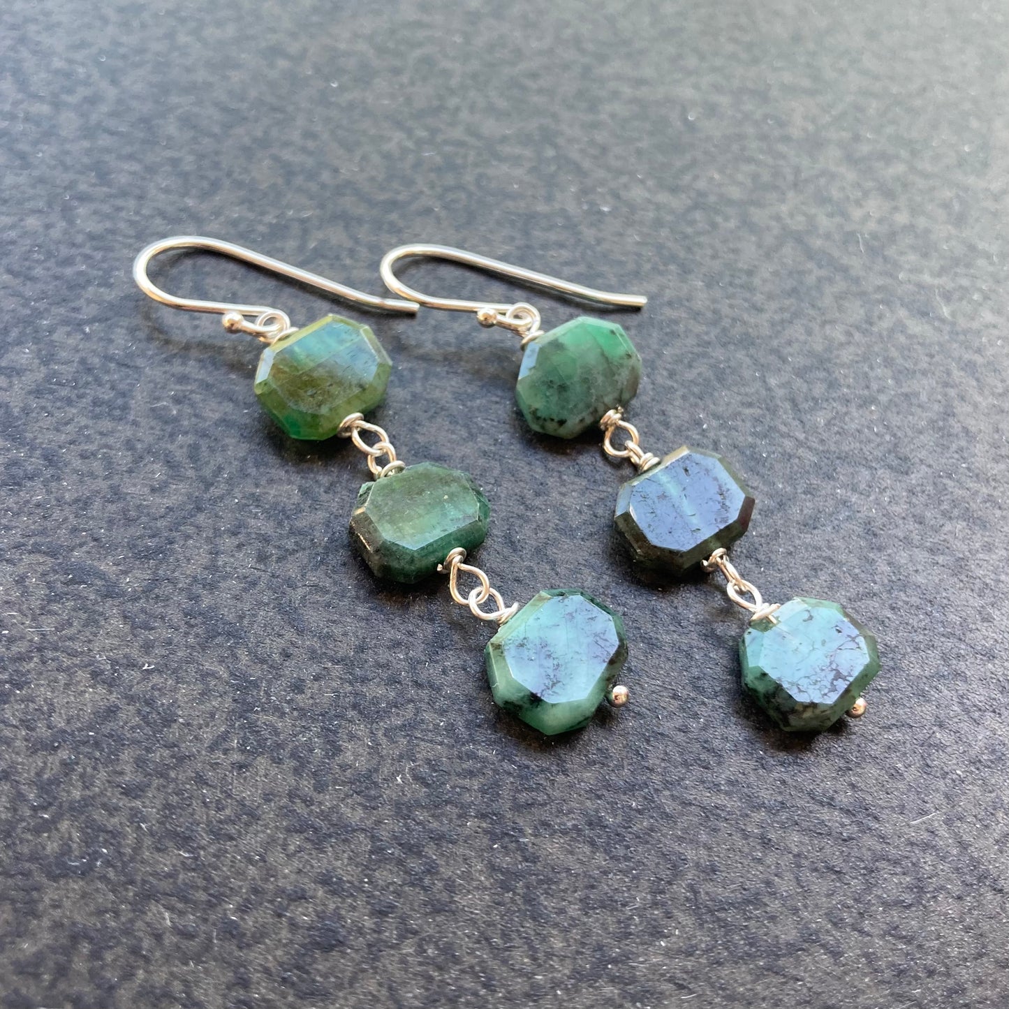Natural Emerald & Sterling Silver Earrings