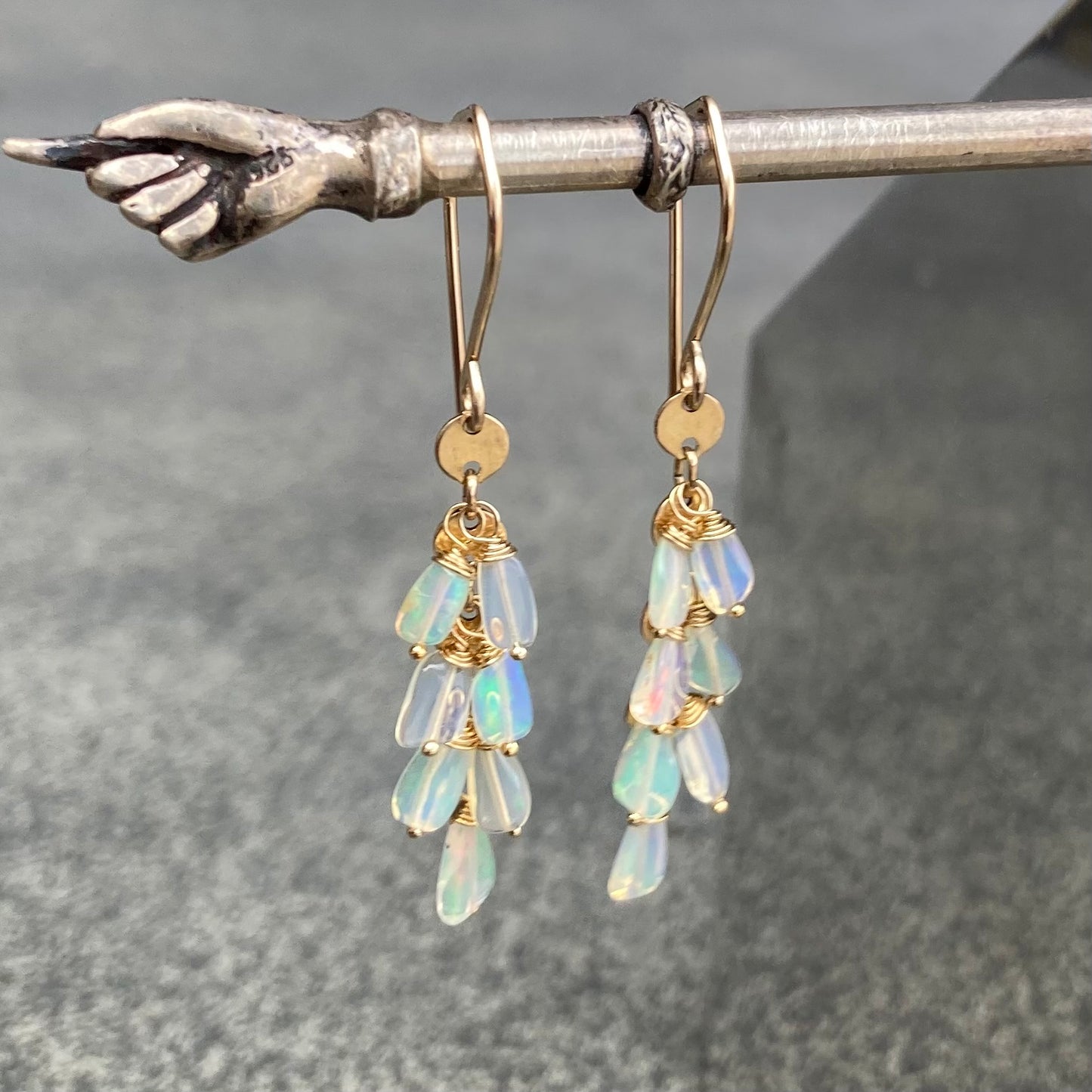 Ethiopian Opal & Gold Cascade Earrings