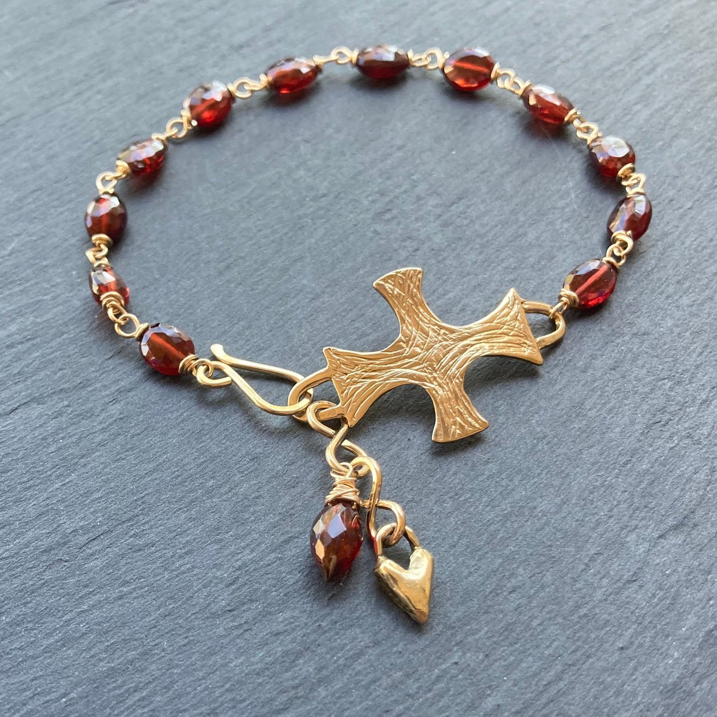Mozambique Garnet, Gold & Bronze Southwest Cross Focal Bracelet